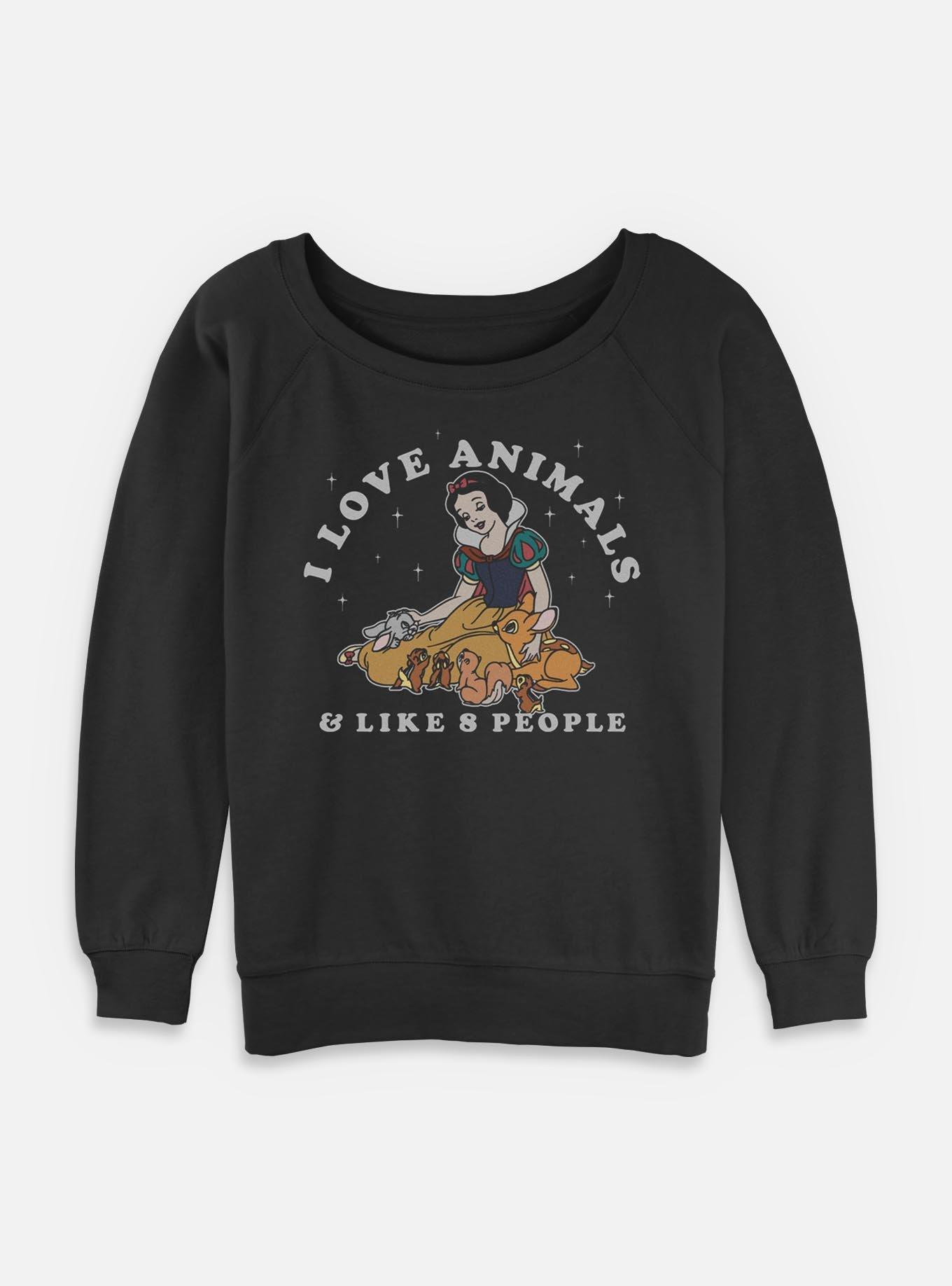 Disney Snow White and the Seven Dwarfs I Love Animals & Like 8 People Womens Slouchy Sweatshirt, BLACK, hi-res