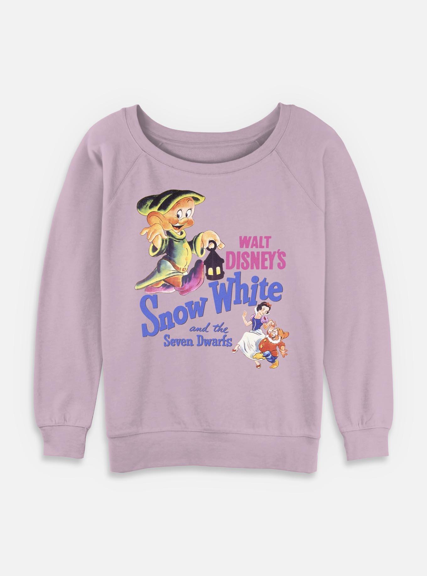 Disney Snow White and the Seven Dwarfs Dwarf Illustration Retro Womens Slouchy Sweatshirt, LAVENDER, hi-res