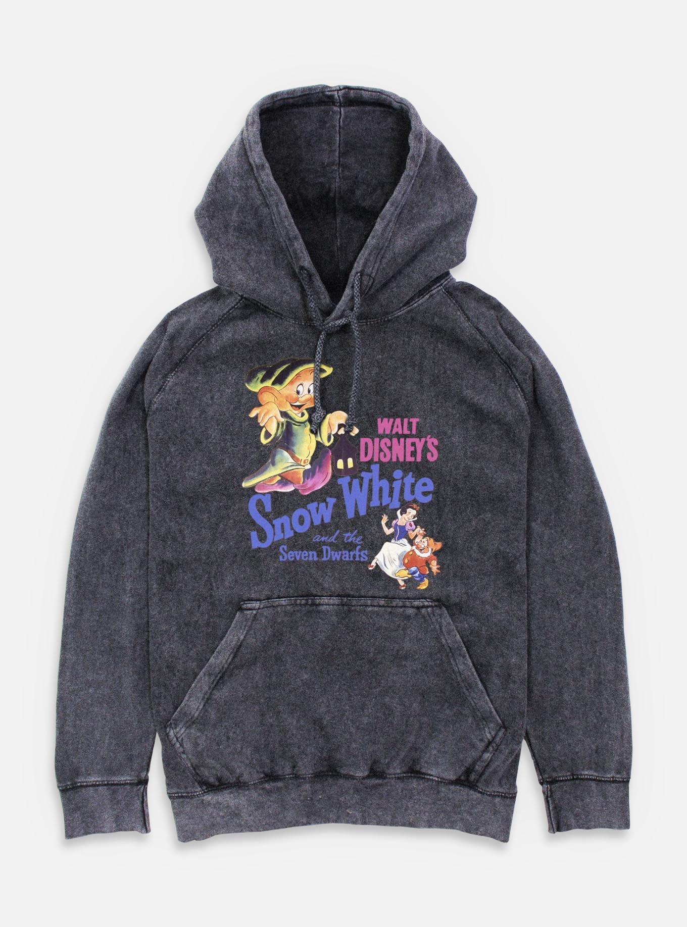 Disney Snow White and the Seven Dwarfs Dwarf Illustration Retro Mineral Wash Hoodie, BLACK, hi-res