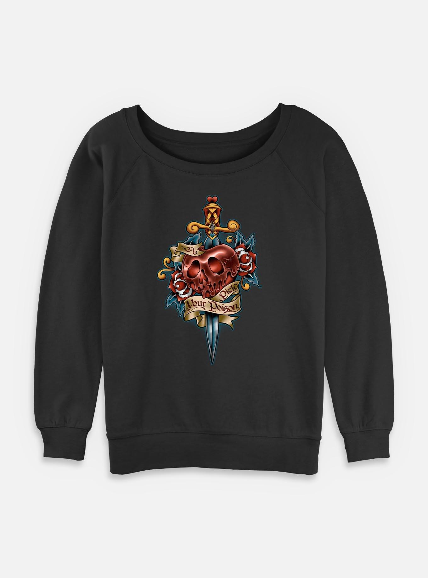 Disney Snow White and the Seven Dwarfs Pick Your Poison Tattoo Style Womens Slouchy Sweatshirt, , hi-res