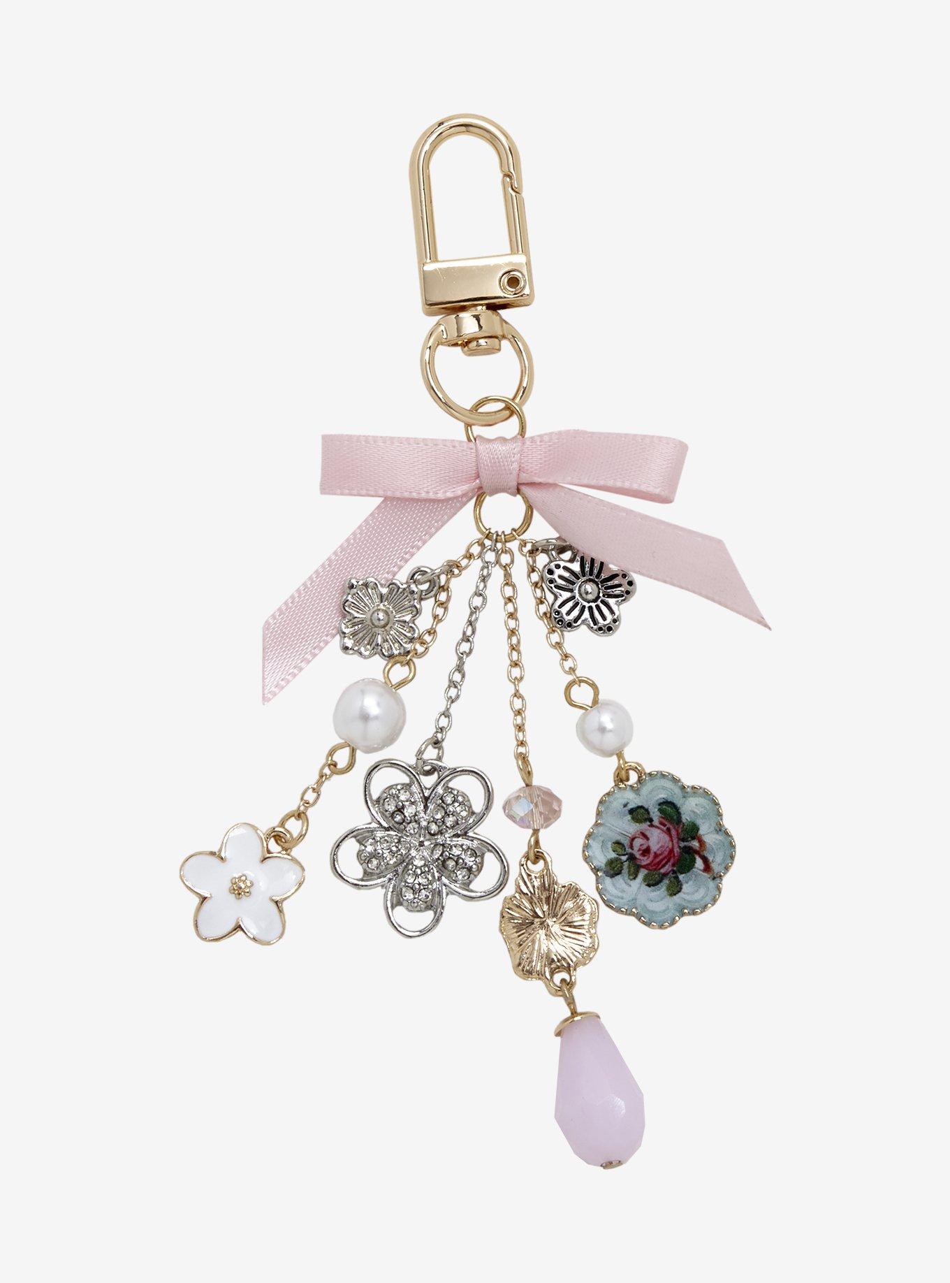 Pink Ribbon Metallic Multi-Charm Keychain, , hi-res