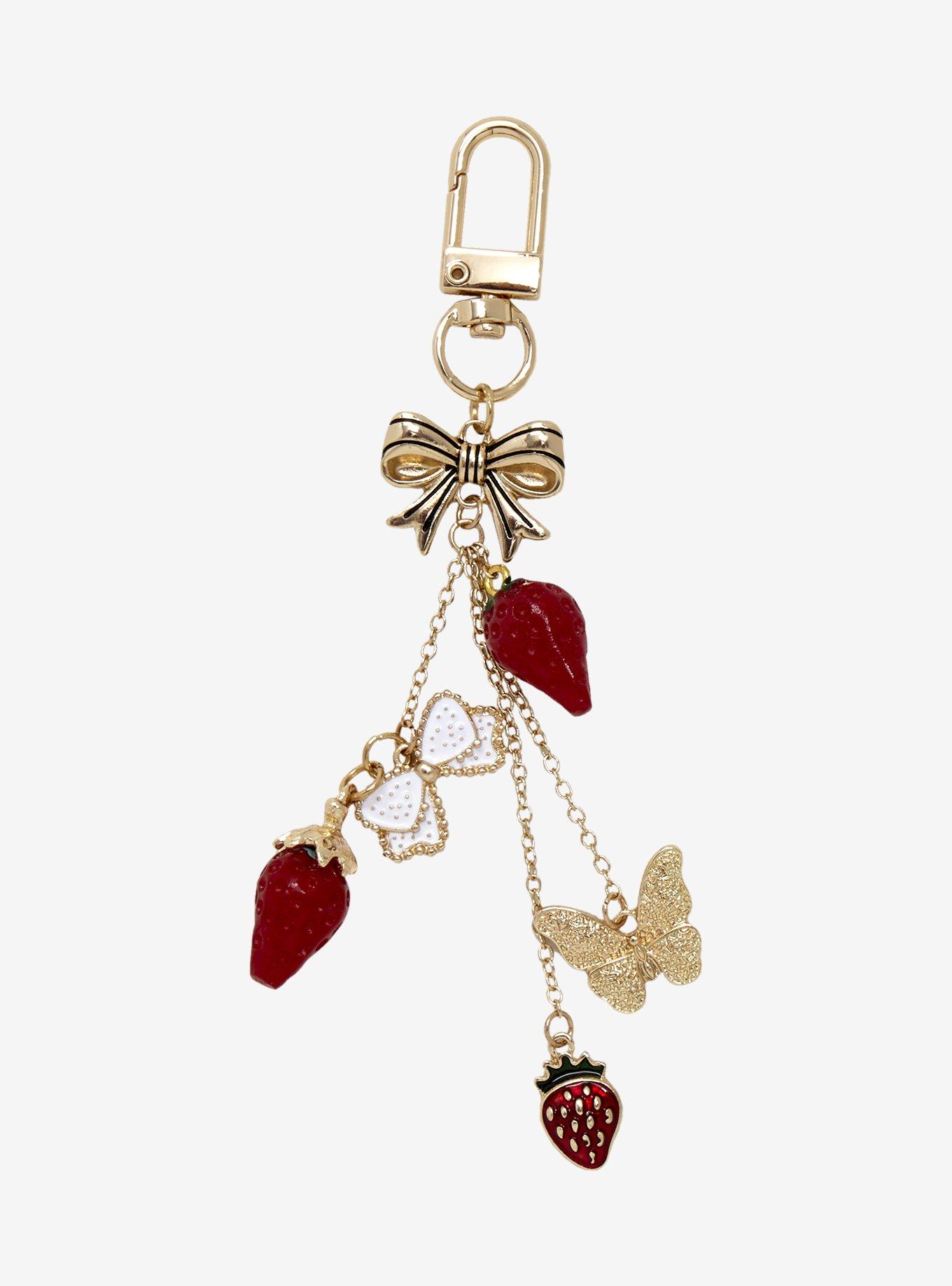 Strawberry & Bow Multi-Charm Keychain, , hi-res