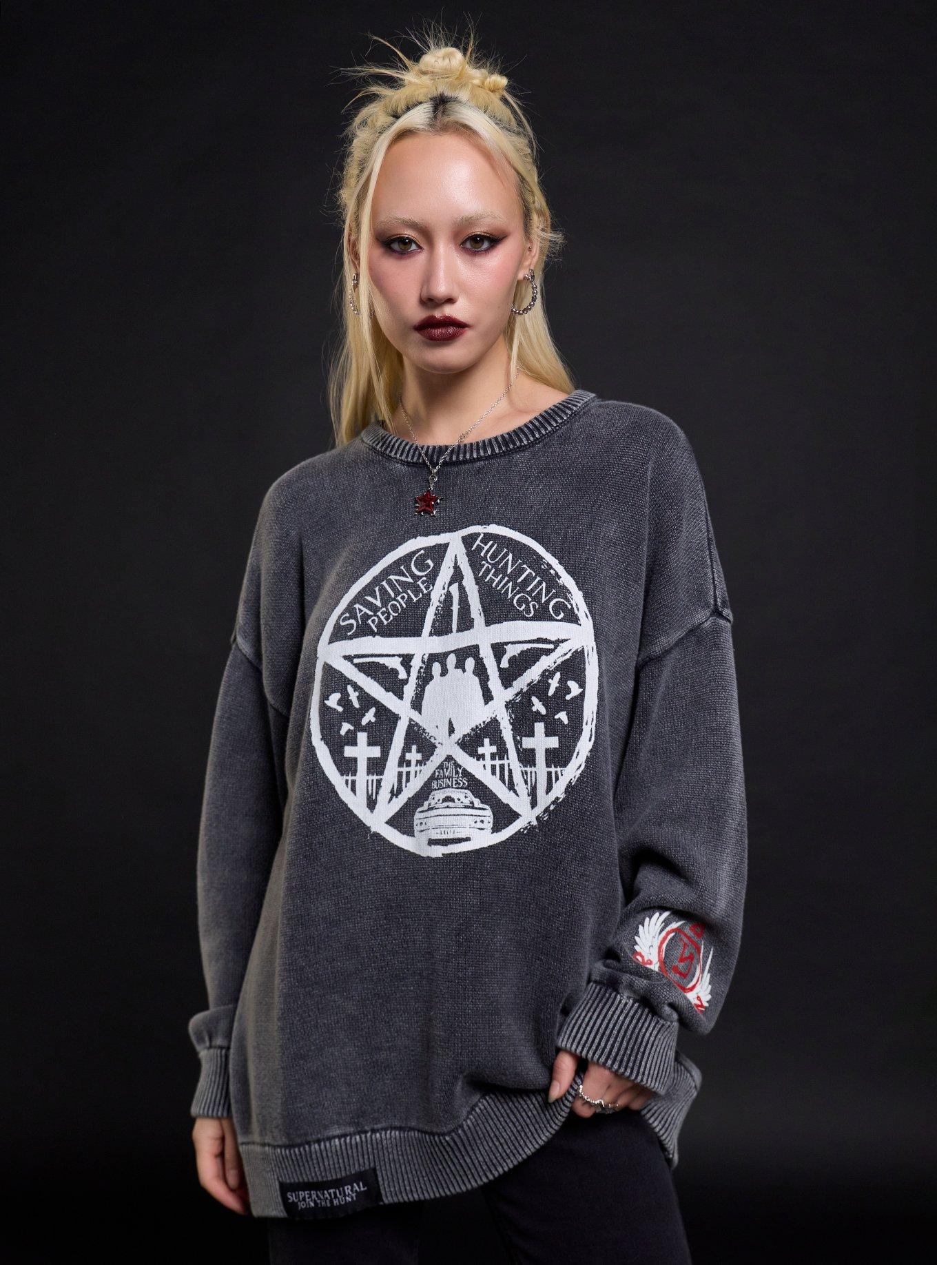 Supernatural Pentagram Wings Girls Oversized Sweater, , hi-res