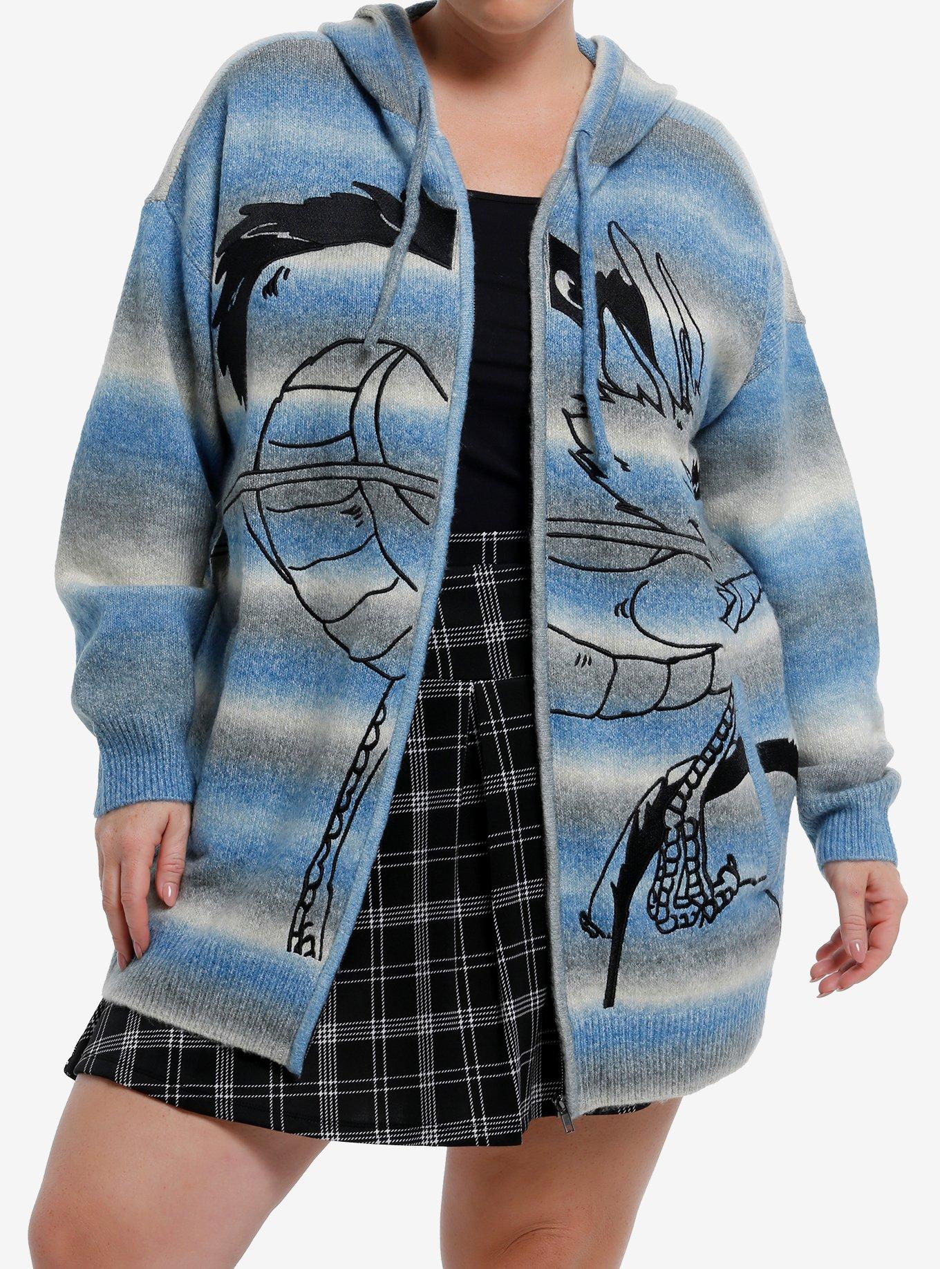Her Universe Studio Ghibli® Spirited Away Haku Marled Stripe Girls Oversized Knit Hoodie Plus Size, , hi-res