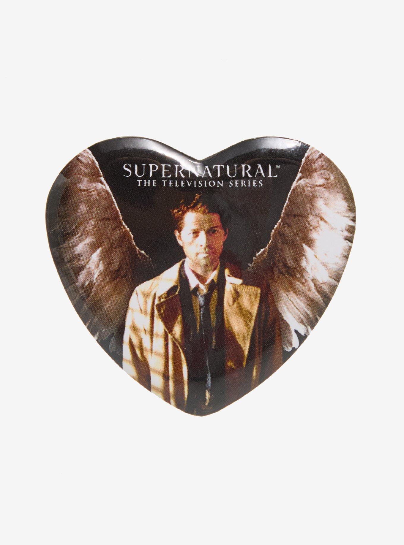 Supernatural Castiel Wings Heart Button Pin, , hi-res