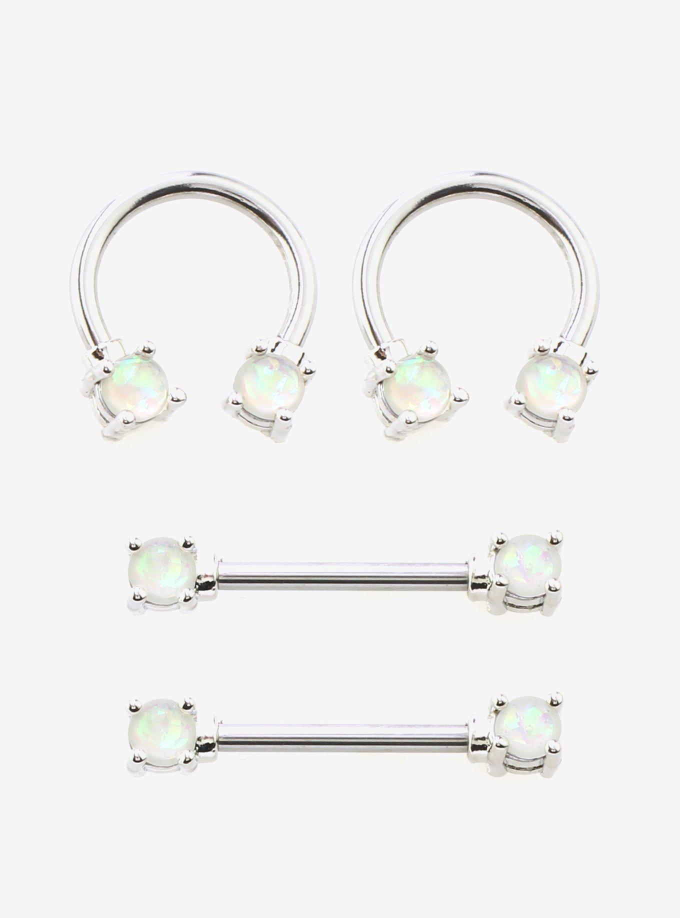 14G Steel Opalite Nipple Barbell & Circular Barbell 4 Pack, , hi-res