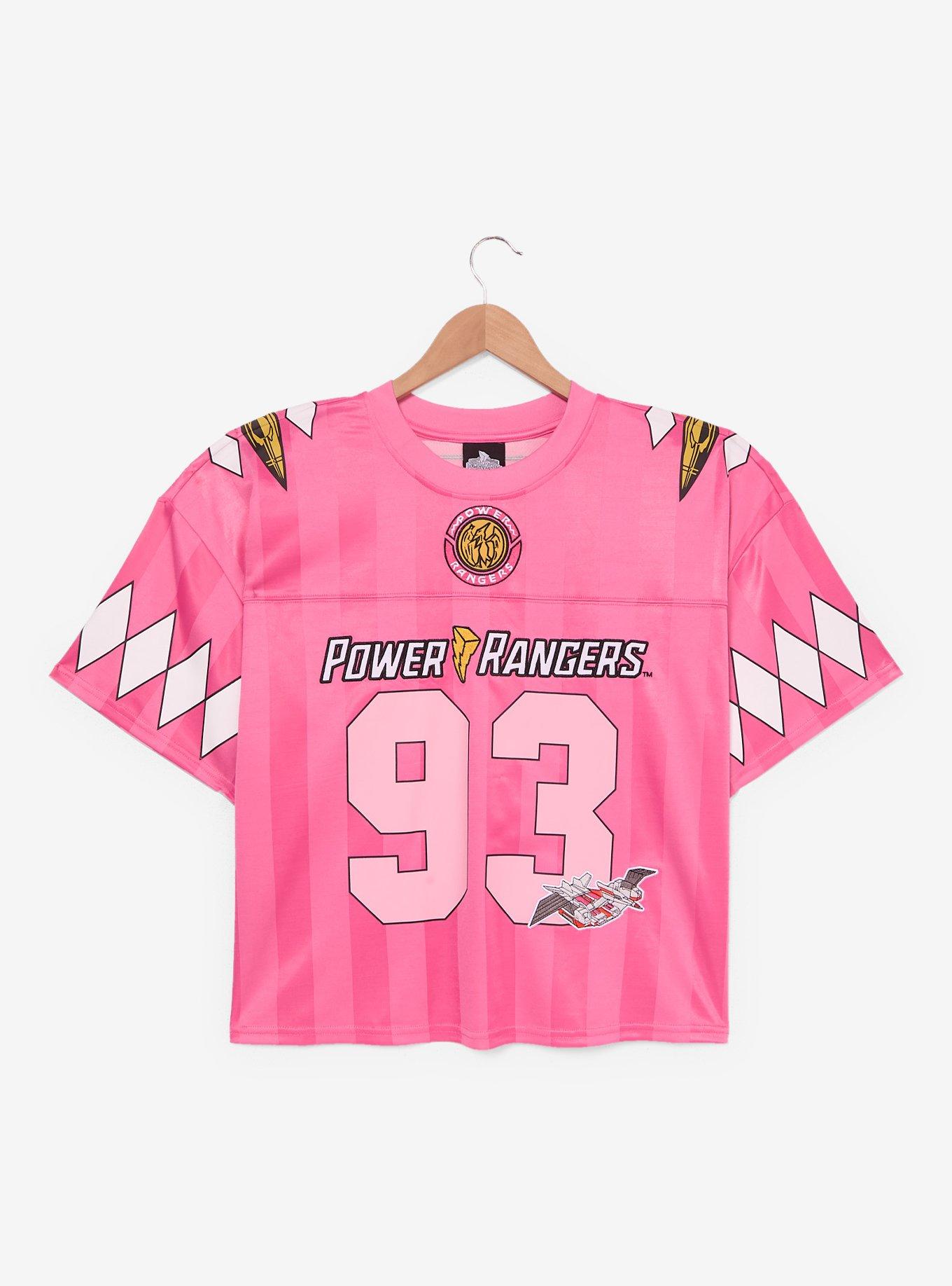 Mighty Morphin Power Rangers Pink Ranger Women's Plus Size Cropped Football Jersey - BoxLunch Exclusive, , hi-res