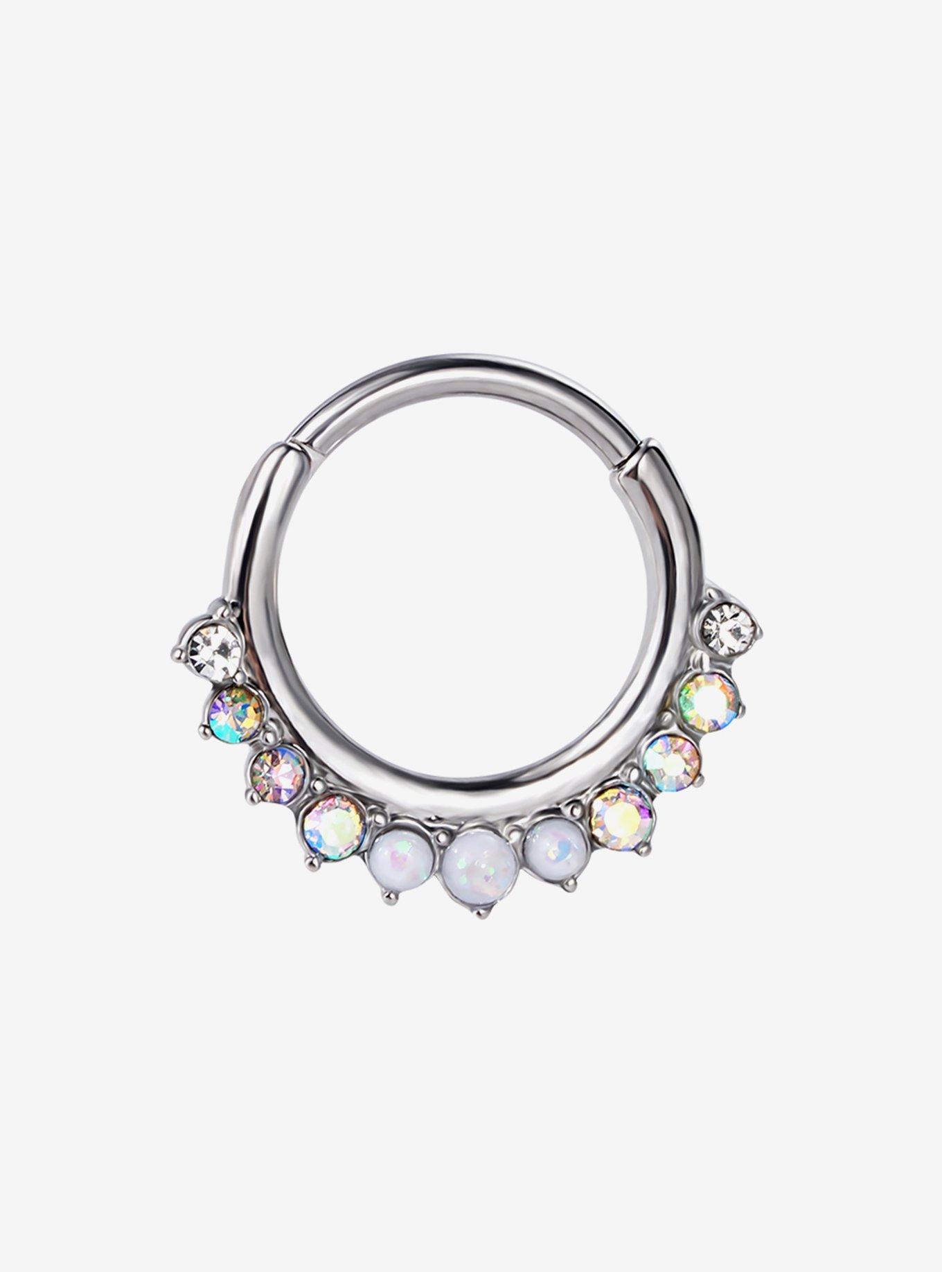16G Steel Silver Opalite Hinged Clicker, , hi-res