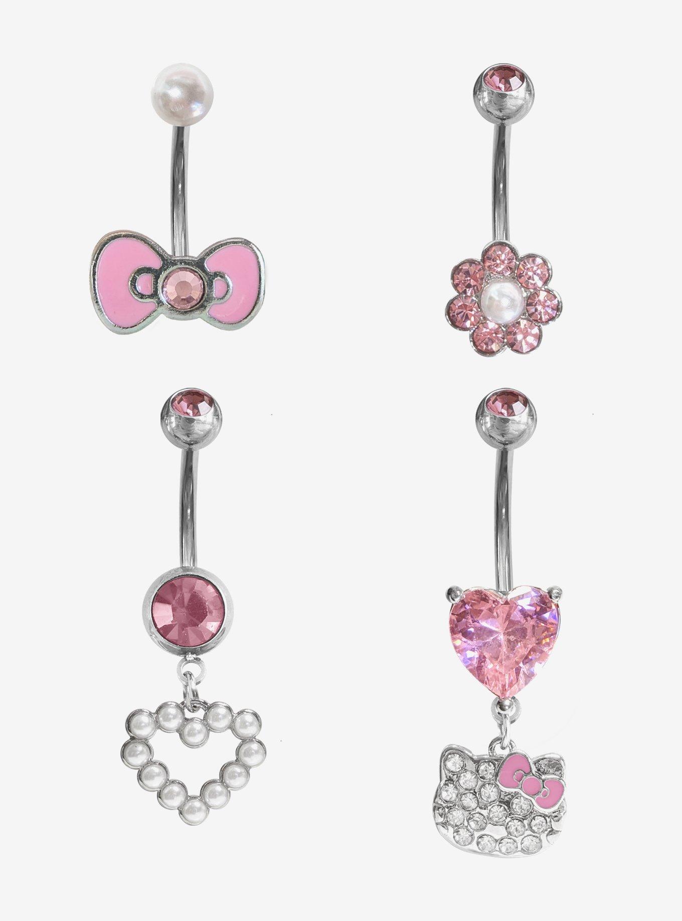 14G Steel Hello Kitty Bow Bling Navel Barbell 4 Pack, , hi-res