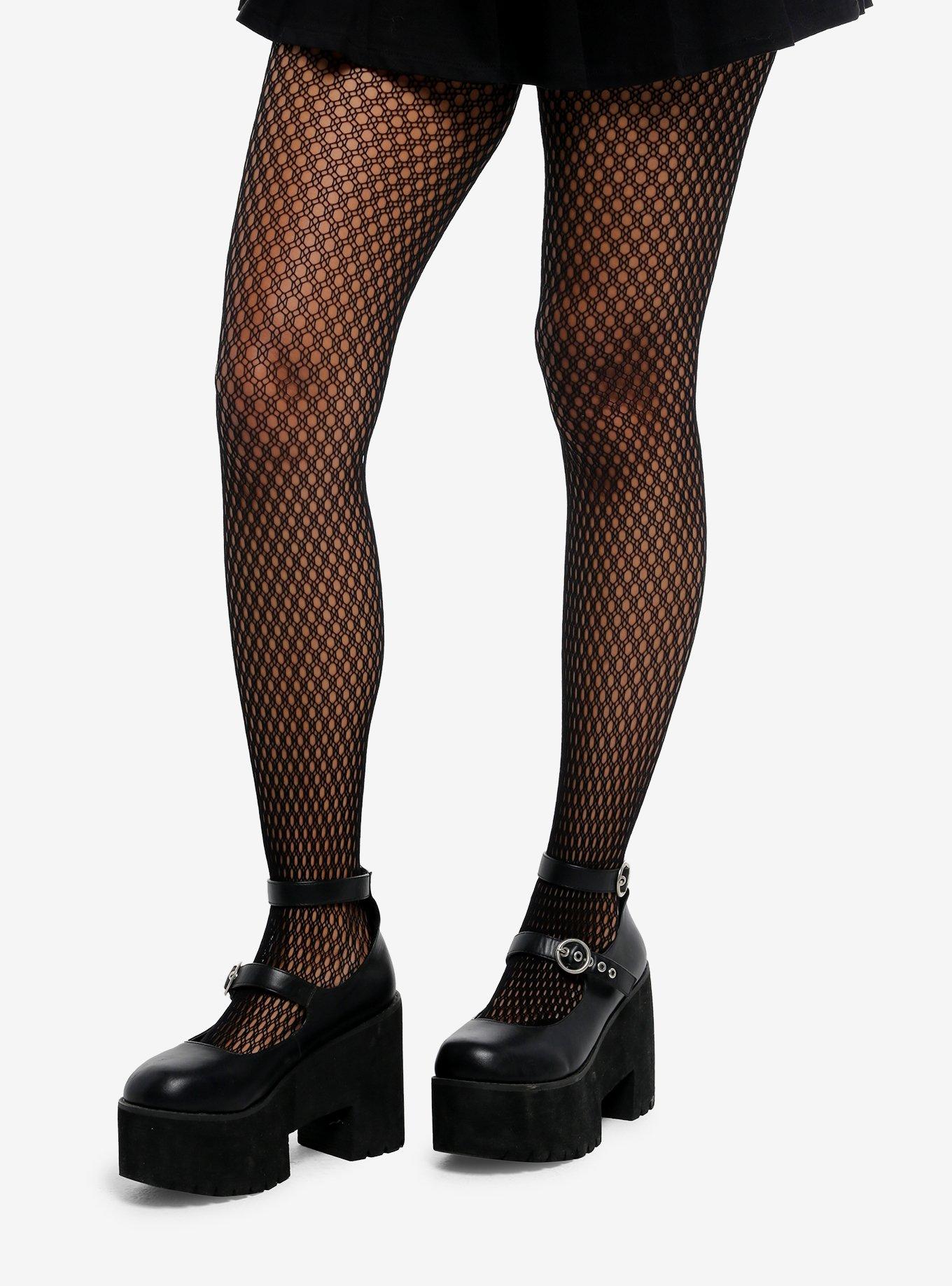 Black Wrap Chain Fishnet Tights, , hi-res