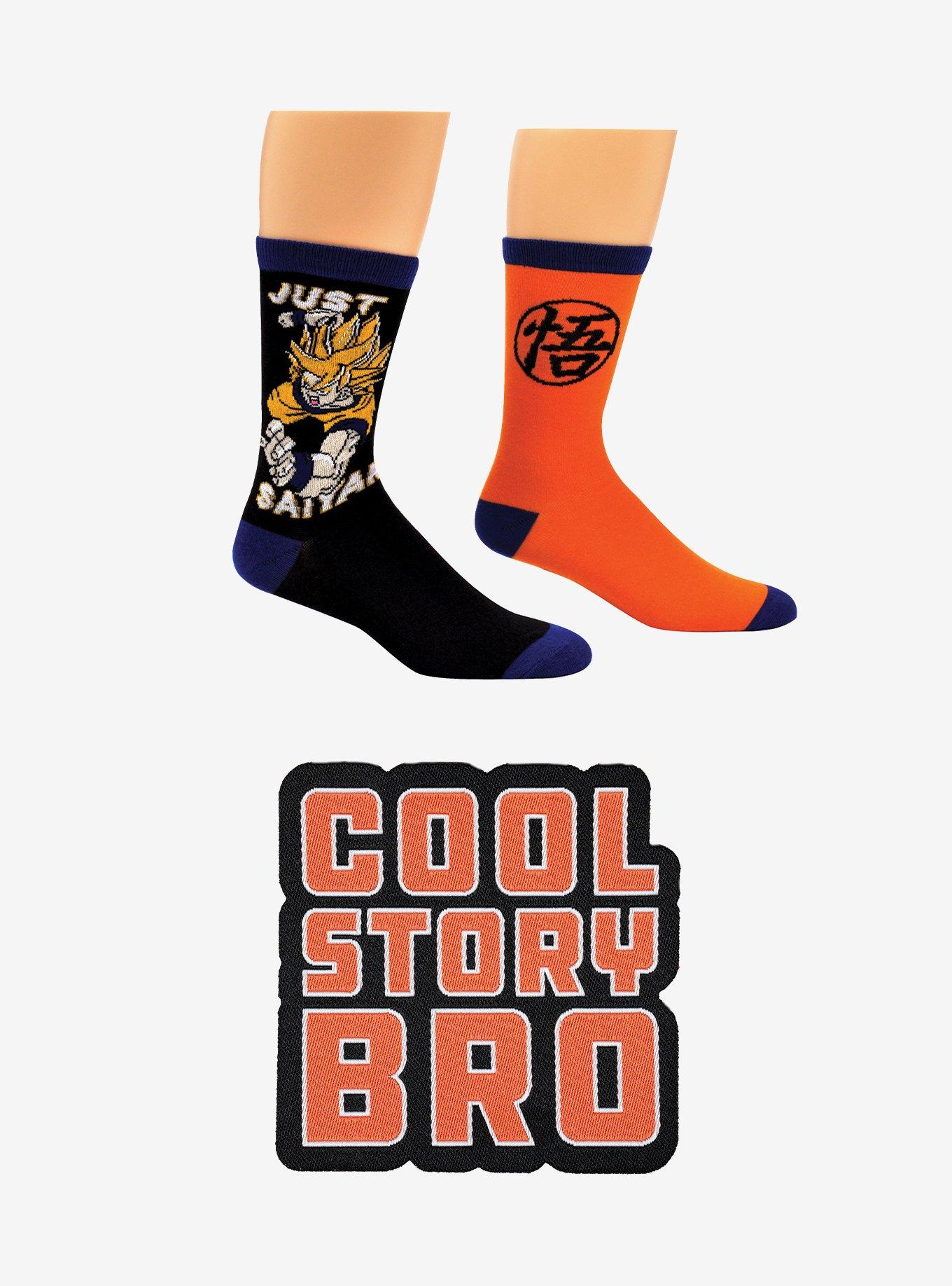 Dragon Ball Z Just Saiyan 2-Pair Crew Socks & Cool Story Bro Patch, , hi-res