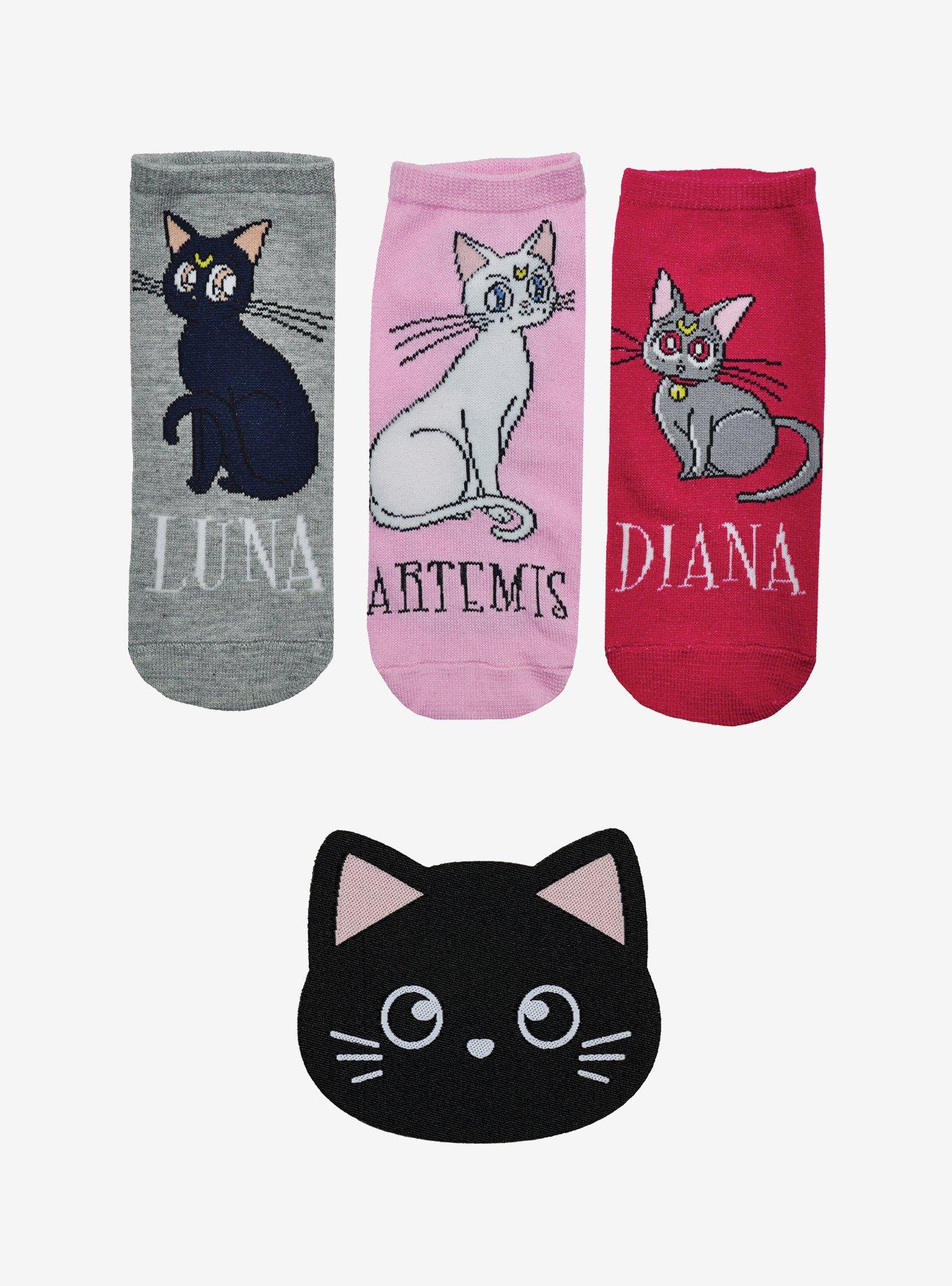 Sailor Moon Cat 3-Pair Ankle Socks & Black Cat Patch, , hi-res