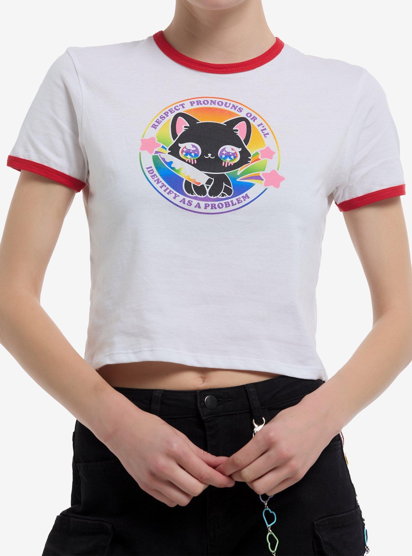 Respect Pronouns Cat Girls Baby Ringer T-Shirt By Goodie Two Sleeves, , hi-res