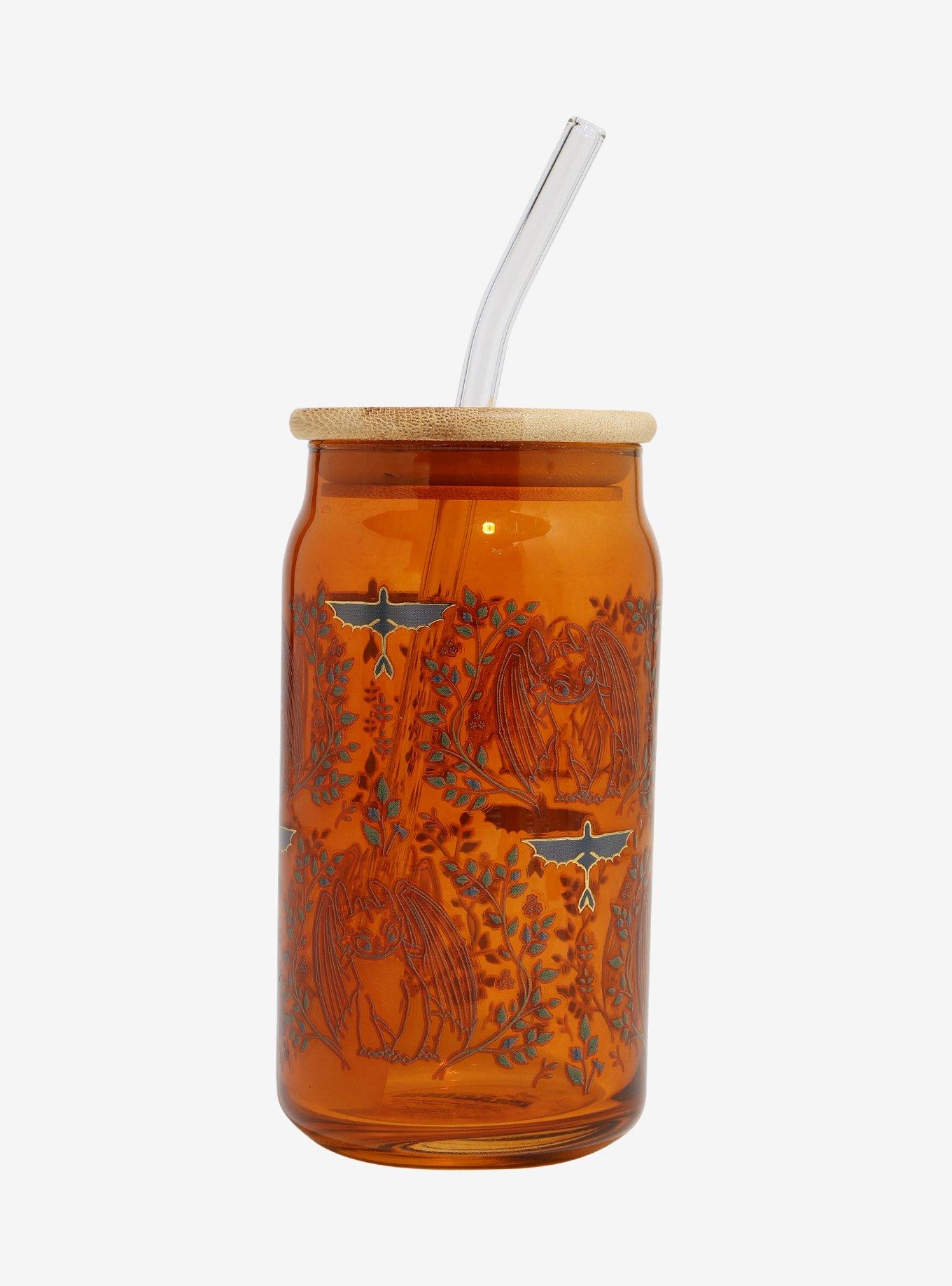 DreamWorks How To Train Your Dragon Toothless Allover Print Glass Cup with Straw - BoxLunch Exclusive, , hi-res
