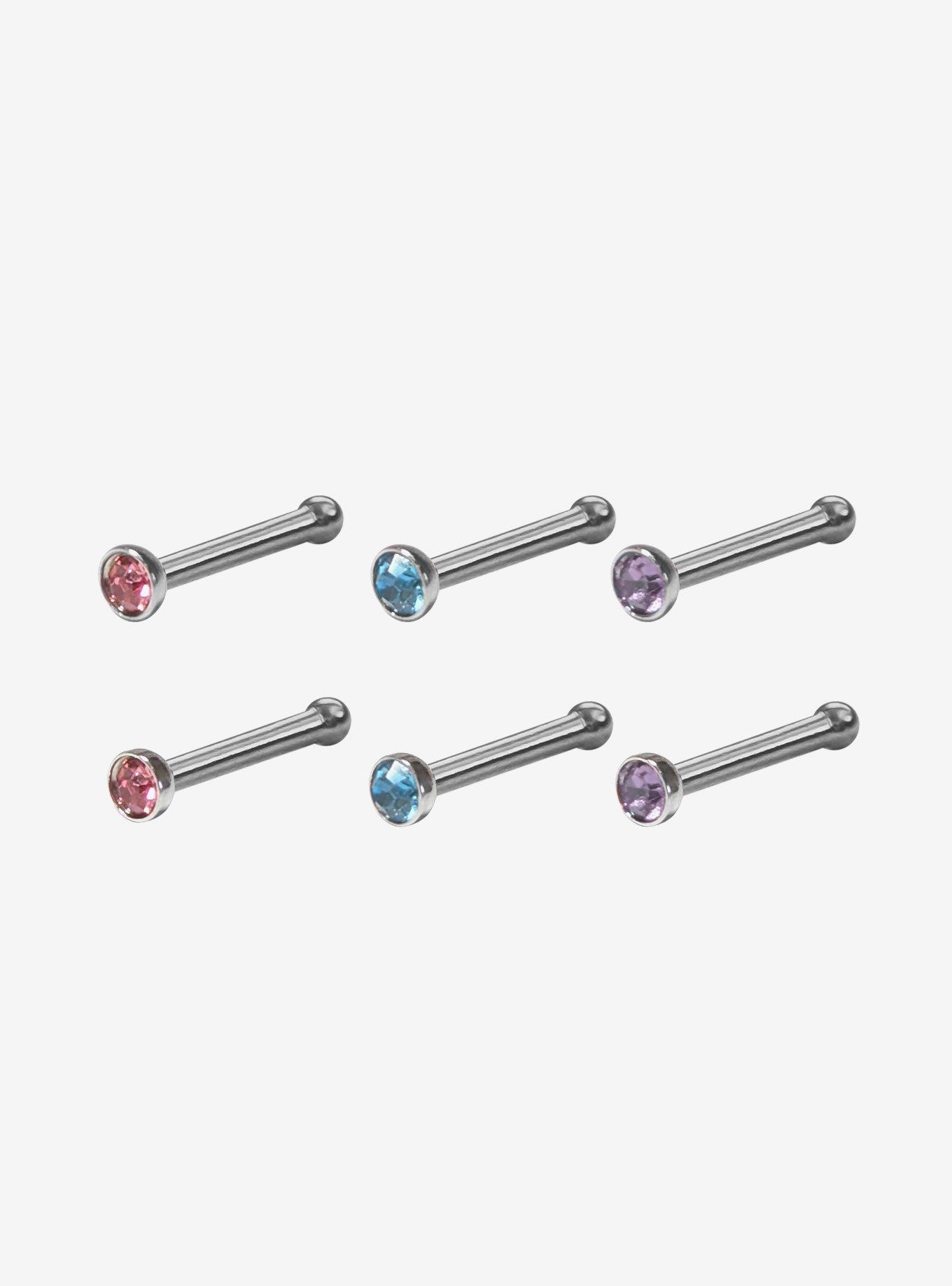 Steel Blue Pink & Purple Nose Stud 6 Pack, MULTI, hi-res