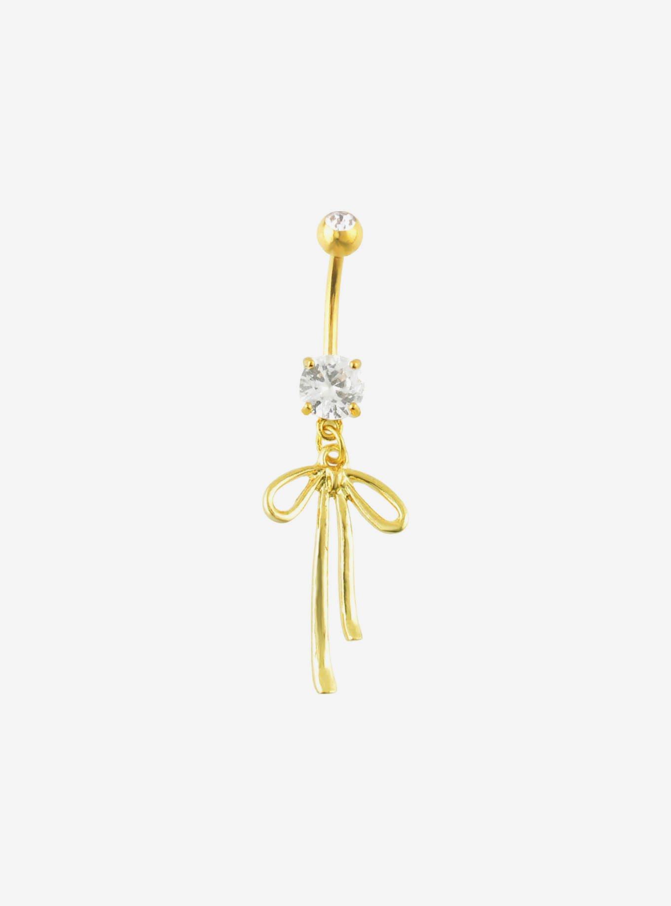 14G Steel Gold Bow Navel Barbell, , hi-res