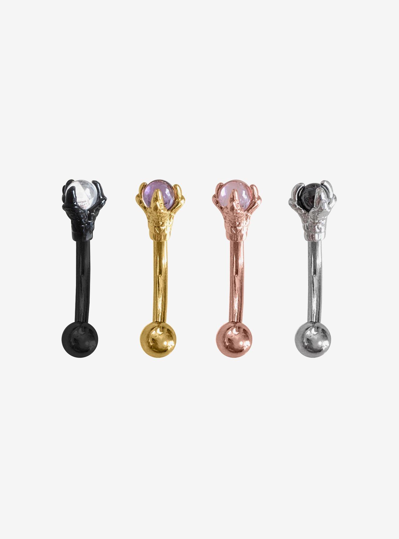 Steel Basic Metal Dragon Claw Eyebrow Barbell 4 Pack, , hi-res