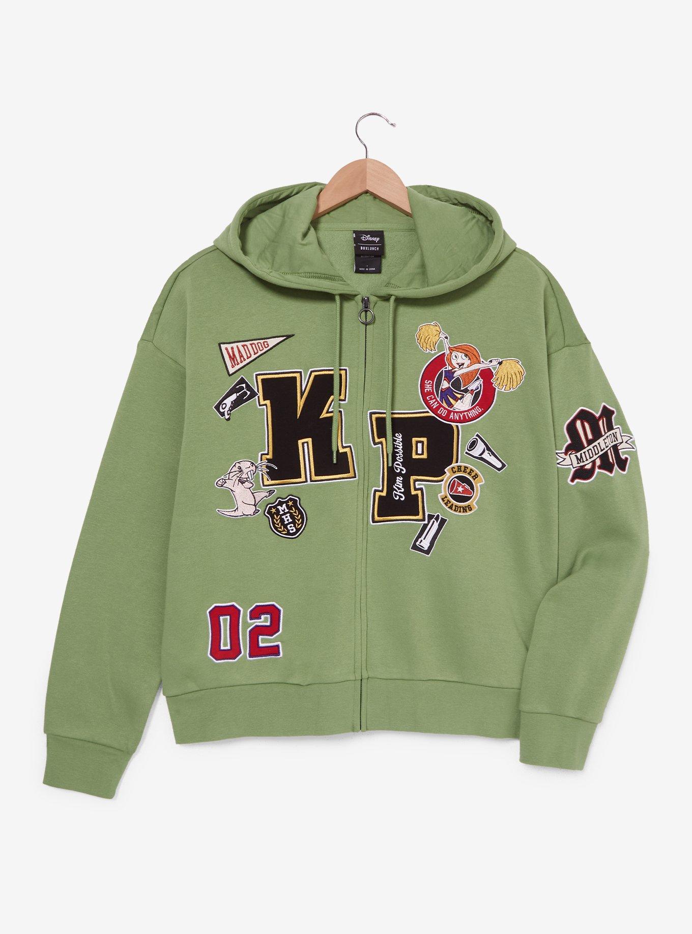 Disney Kim Possible Icon Patches Cropped Zippered Women's Plus Size Hoodie - BoxLunch Exclusive, , hi-res