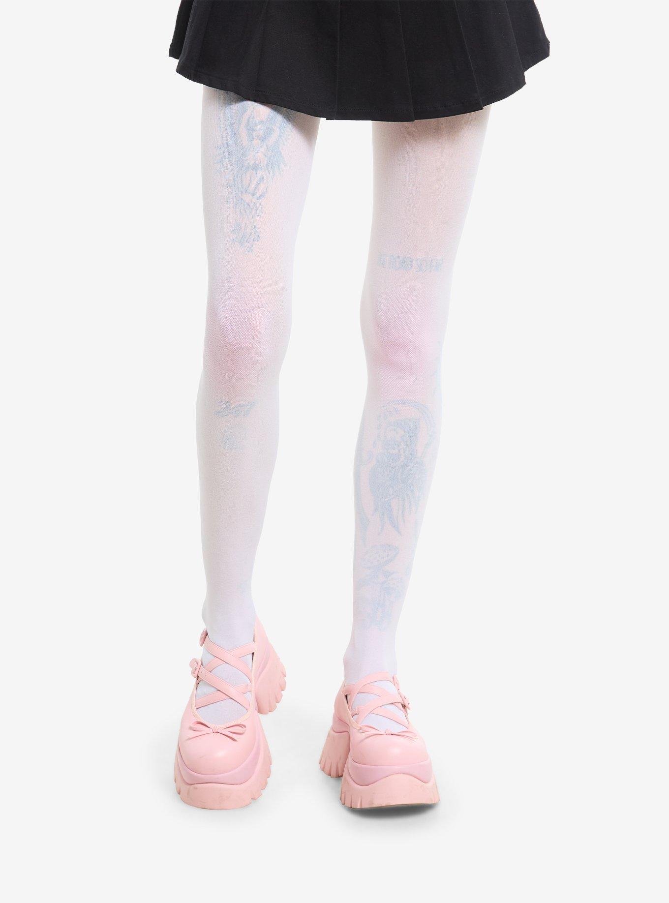 White Blushing Knee Tights, , hi-res