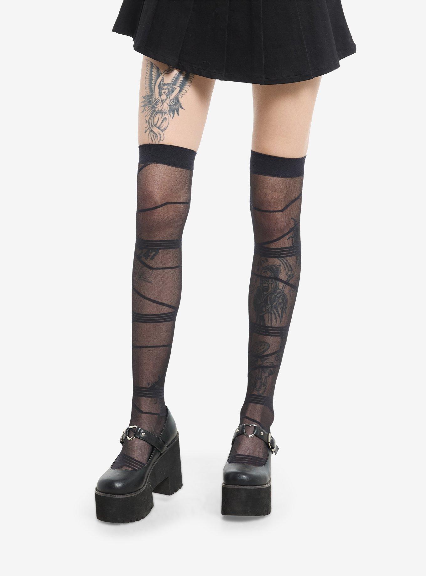 Black Bandage Sheer Tights, , hi-res