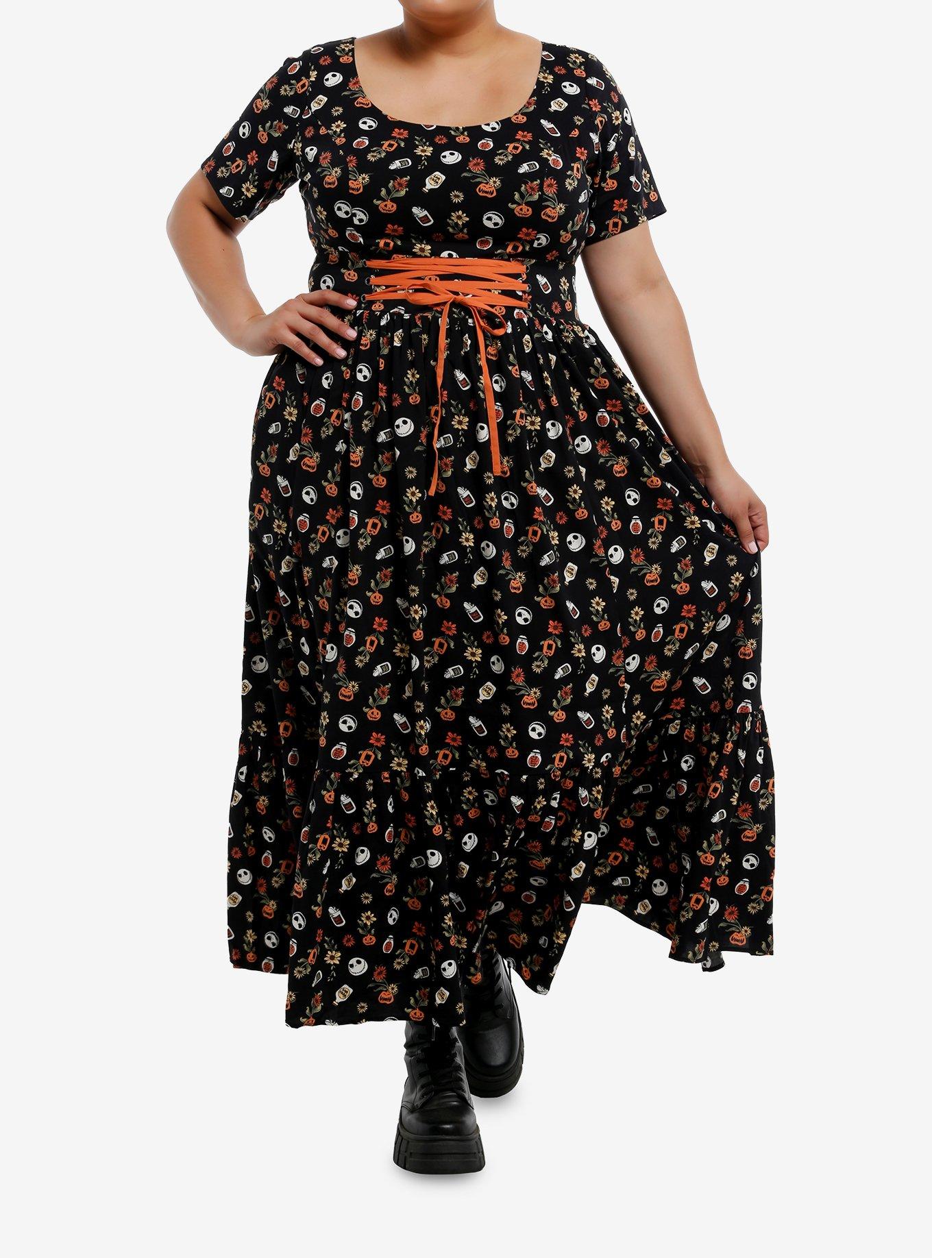 The Nightmare Before Christmas Floral Lace-Up Maxi Dress Plus Size, , hi-res