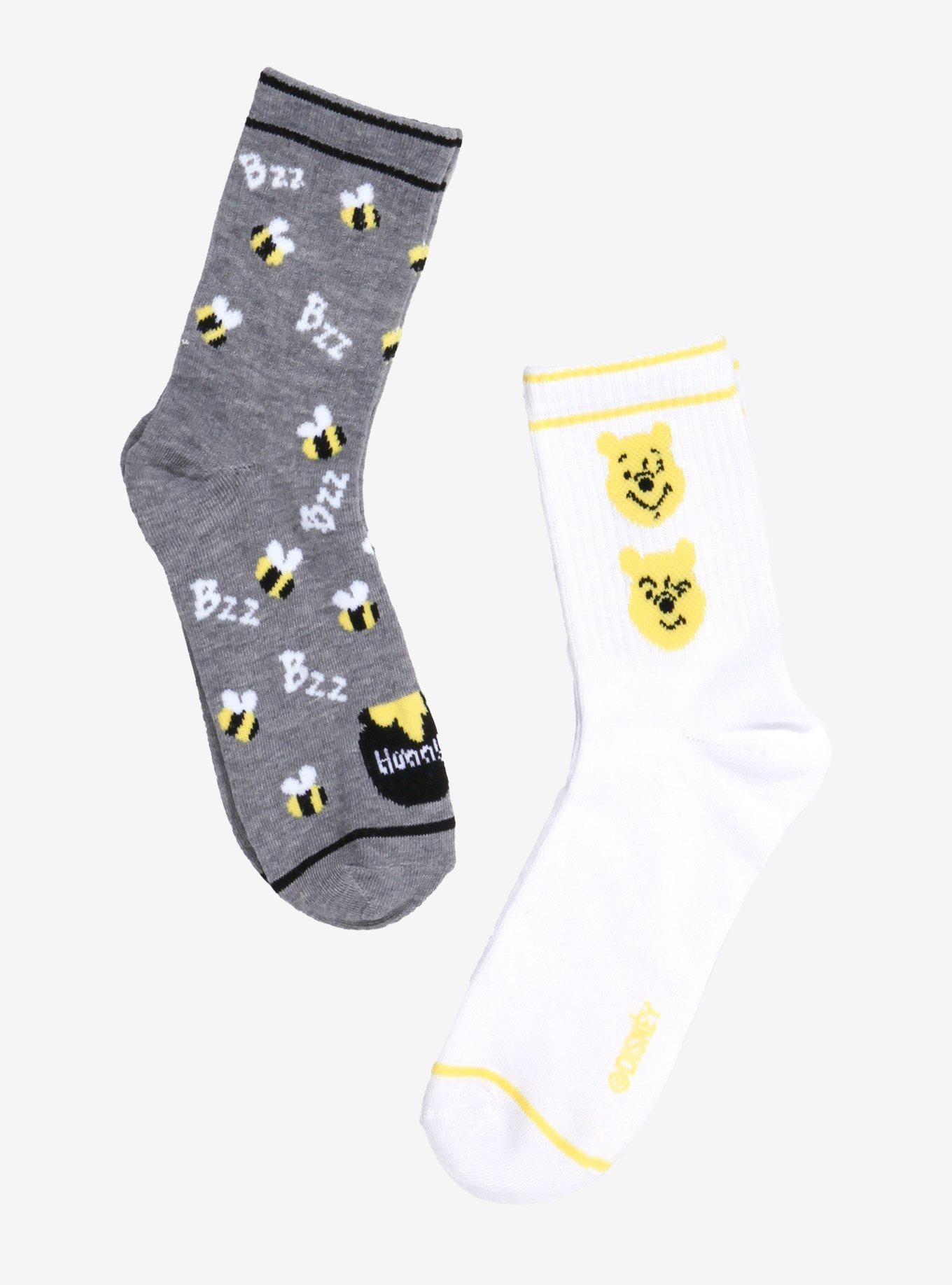 Disney Winnie The Pooh Bees & Faces Varsity Crew Socks 2 Pair, , hi-res