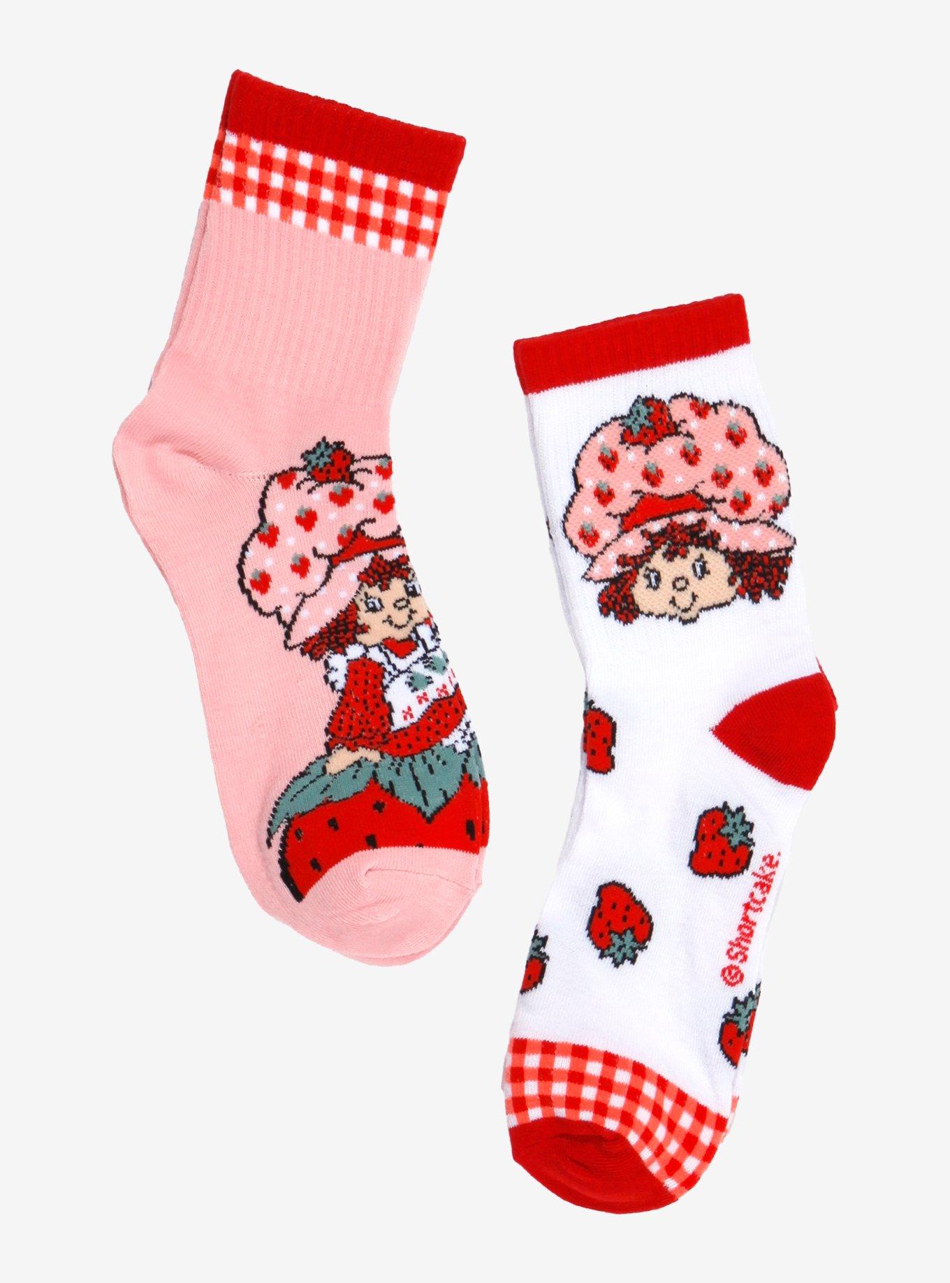 Strawberry Shortcake Gingham Ribbed Crew Socks 2 Pair, , hi-res