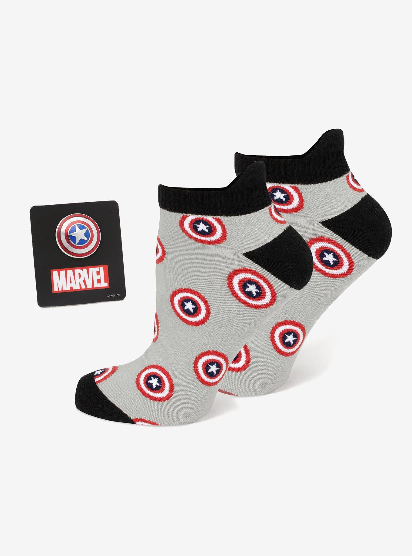 Marvel Captain America Gray Ankle Socks and Lapel Pin Set, , hi-res