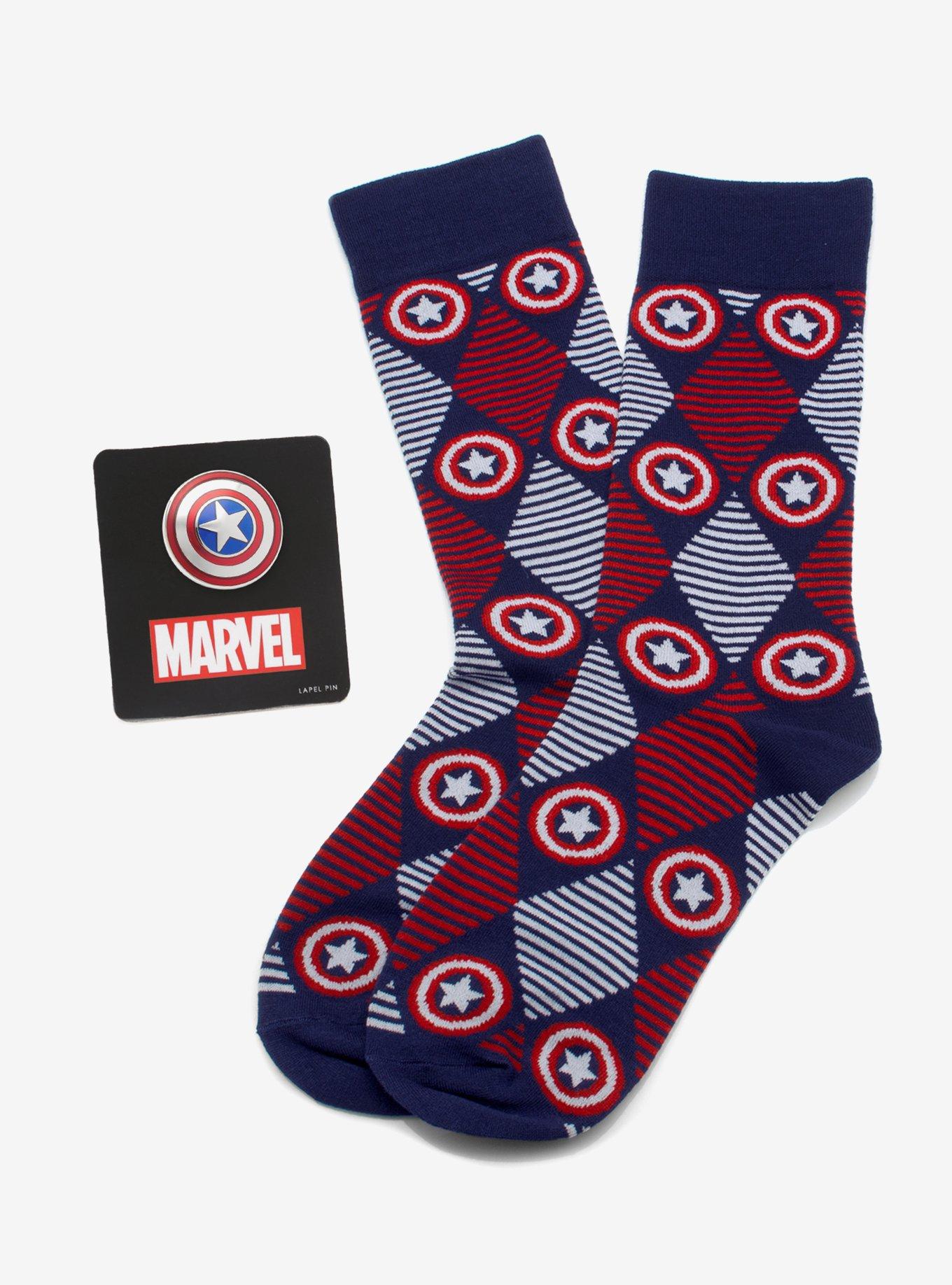 Marvel Captain America Argyle Stripe Socks and Lapel Pin Set, , hi-res