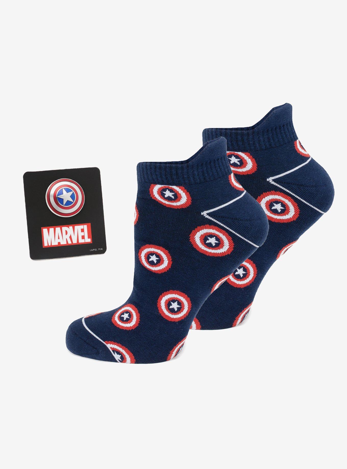 Marvel Captain America Navy Ankle Socks and Lapel Pin Set, , hi-res