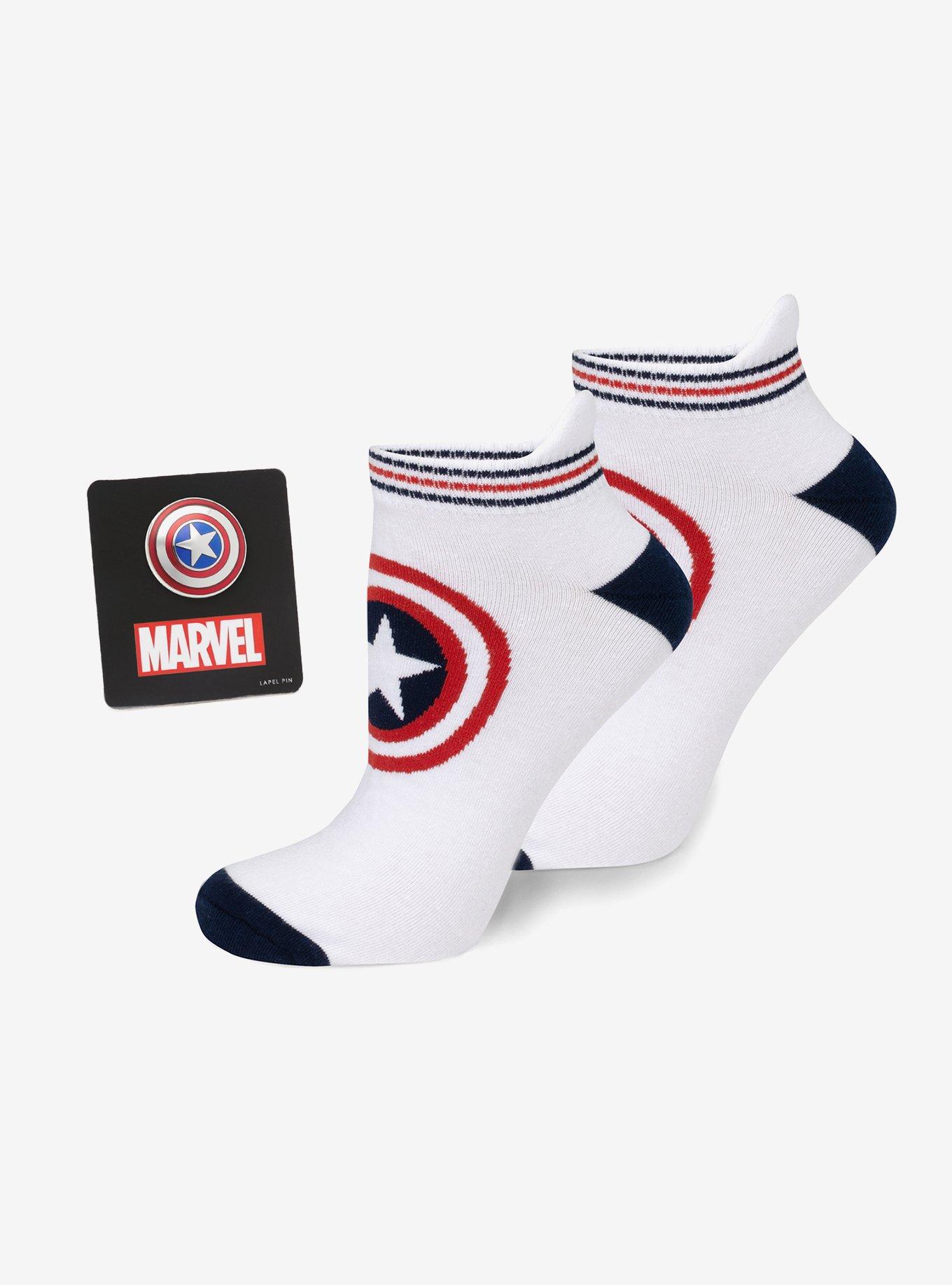 Marvel Captain America White Ankle Socks and Lapel Pin Set, , hi-res