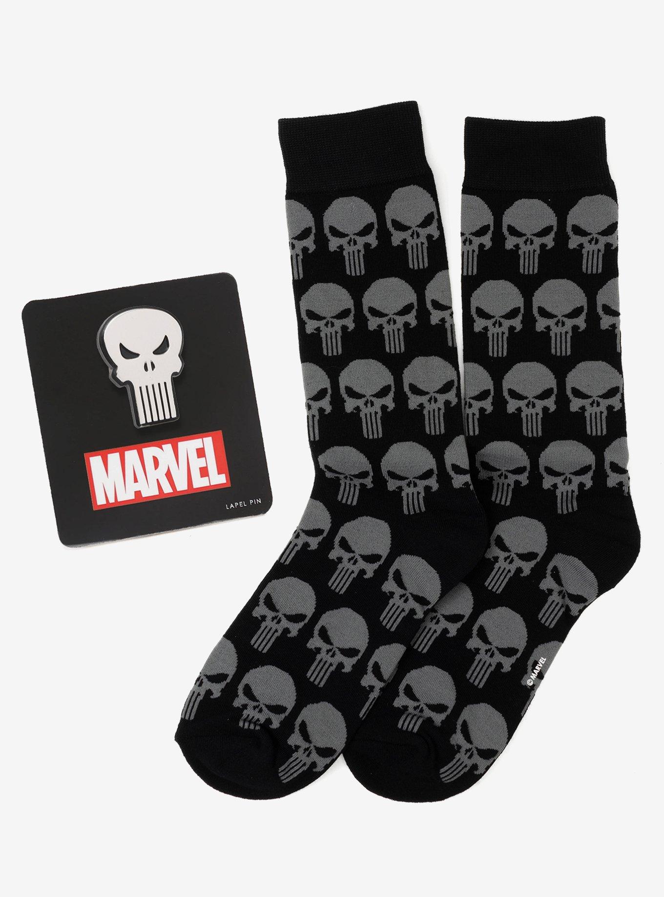 Marvel Punisher Black Socks and Silver Lapel Pin Set, , hi-res