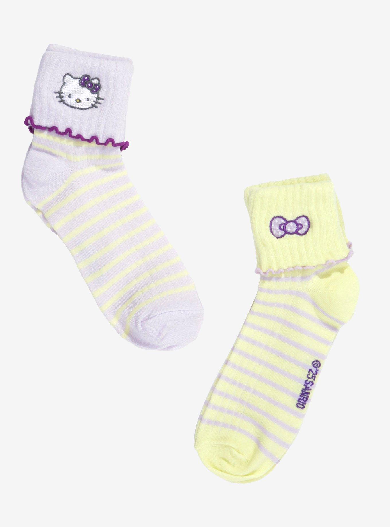 Hello Kitty Lavender Yellow Foldover Ankle Socks 2 Pair, , hi-res