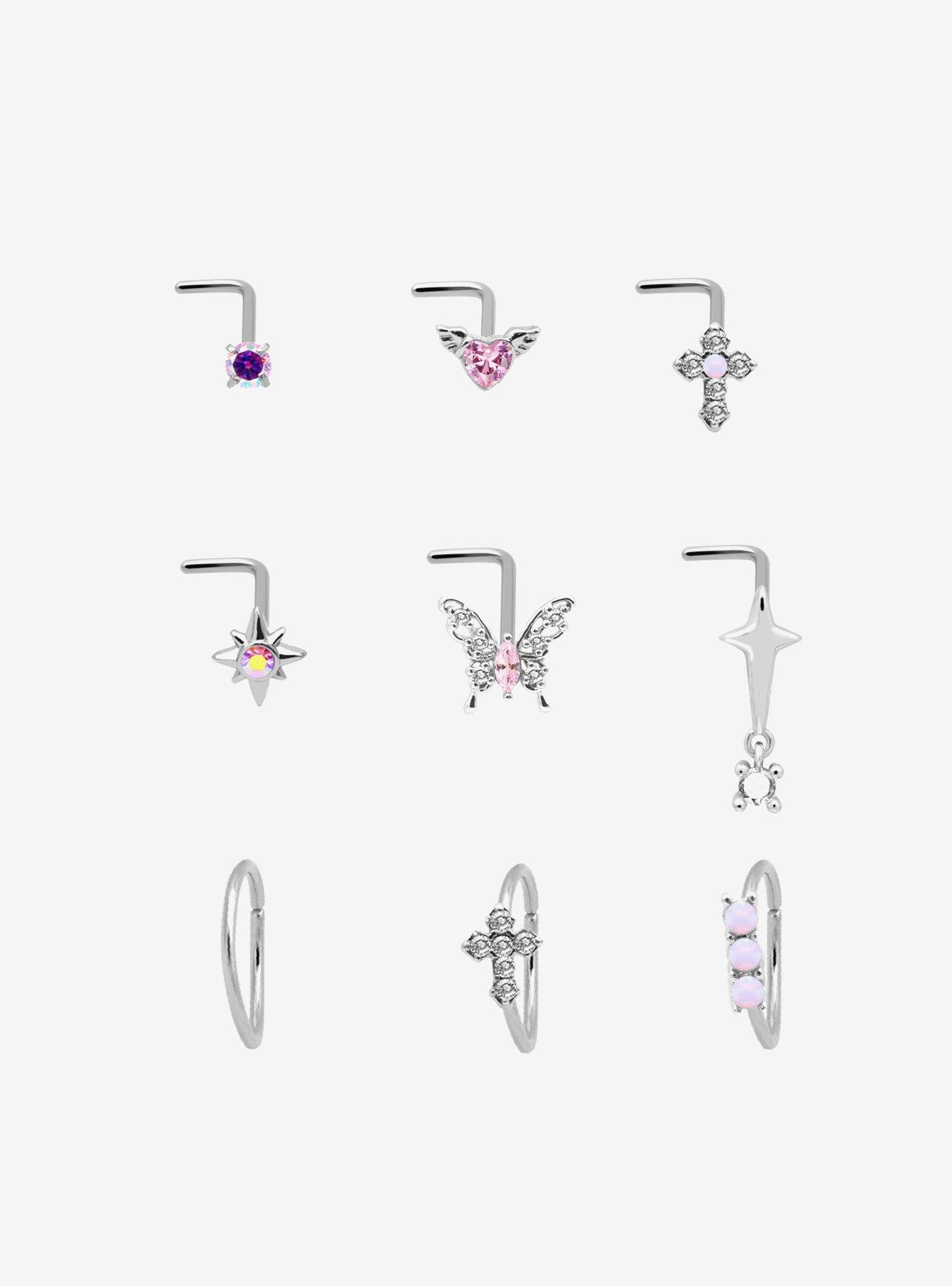 Steel Y2K Butterfly Star Nose Stud & Hoop 9 Pack, MULTI, hi-res