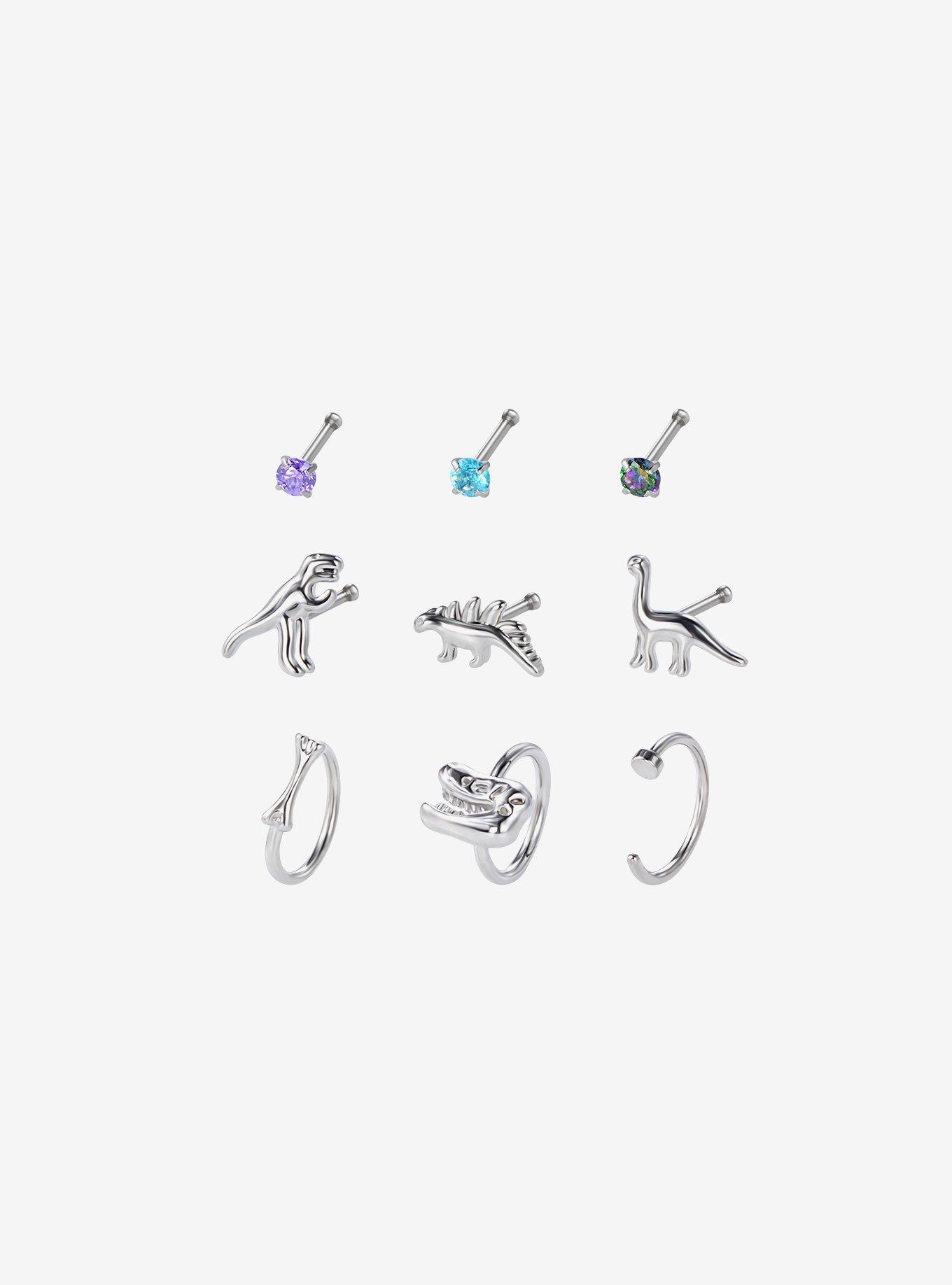 20G Steel Dinosaur Nose Stud & Hoop 9 Pack, MULTI, hi-res