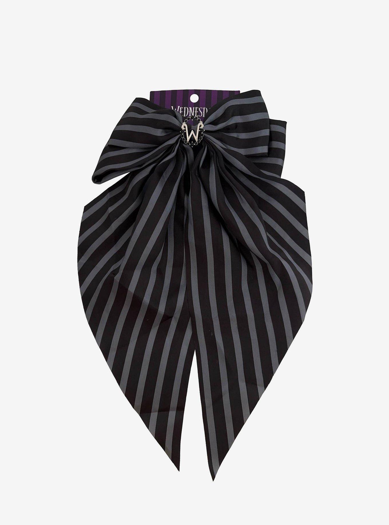 Wednesday Stripe Bow Hair Clip, , hi-res