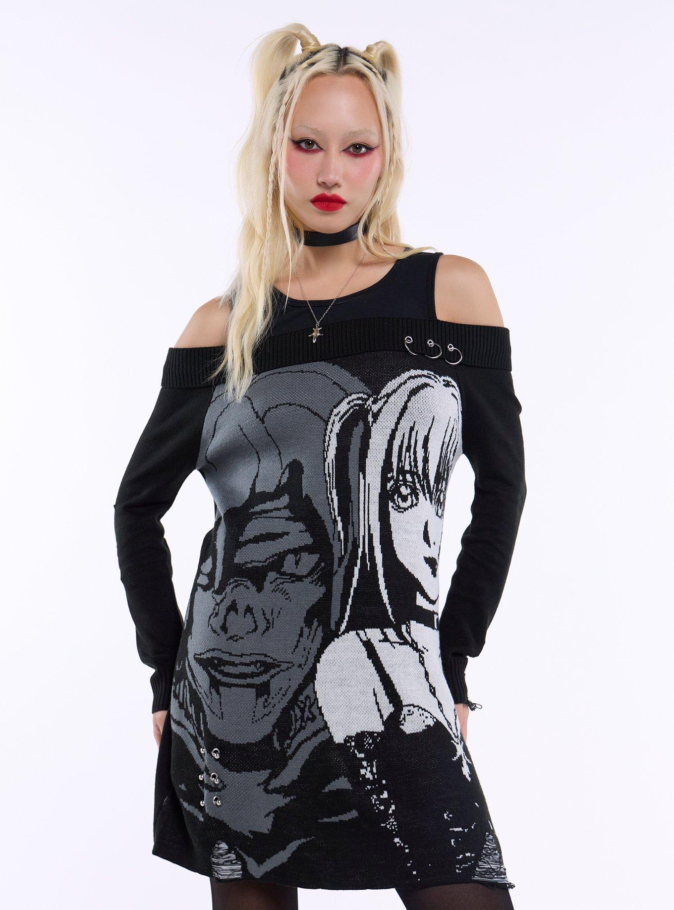 Death Note Misa & Rem Distressed Off-The-Shoulder Sweater Dress, , hi-res