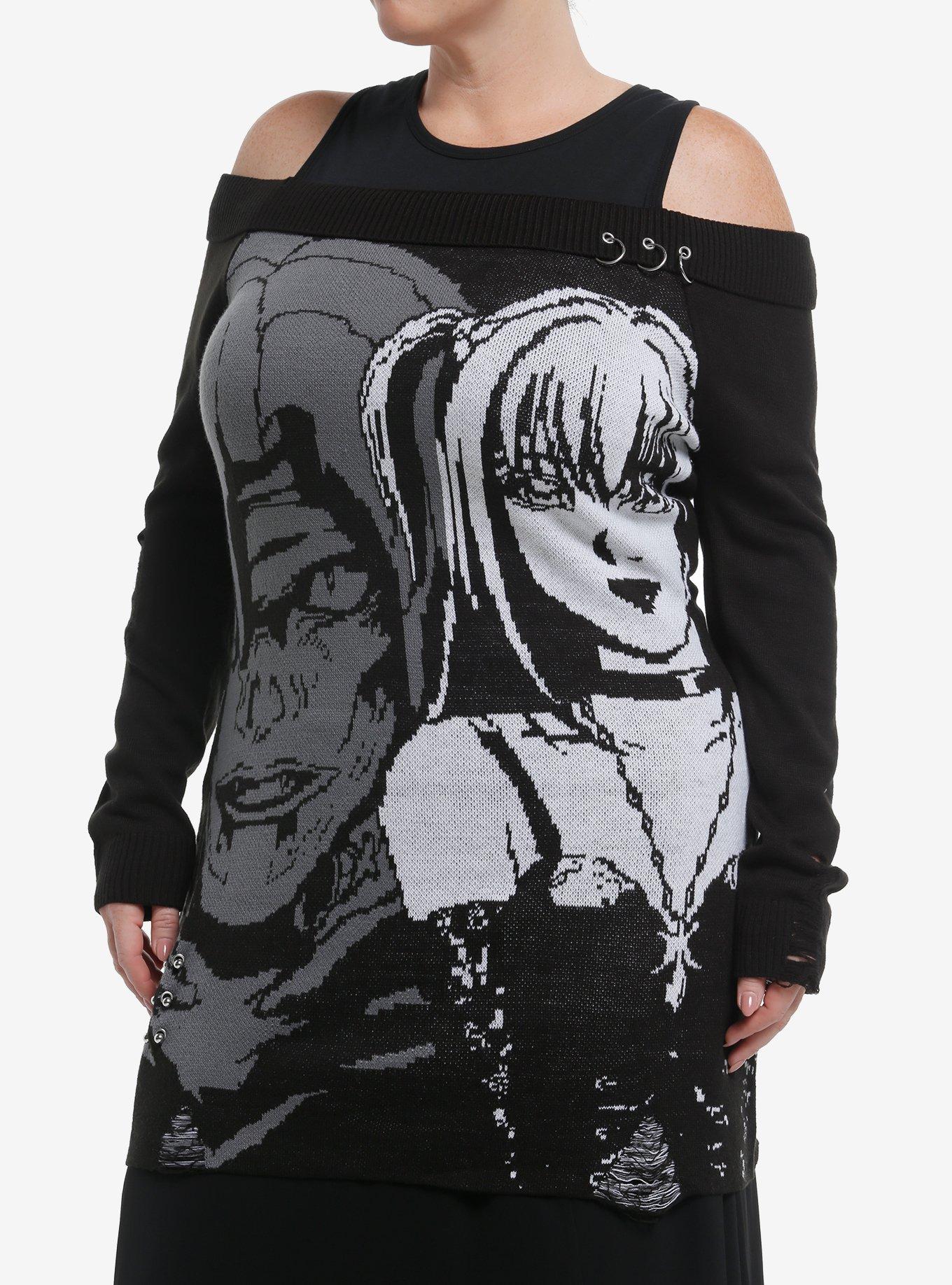 Death Note Misa & Rem Distressed Off-The-Shoulder Sweater Dress Plus Size, , hi-res
