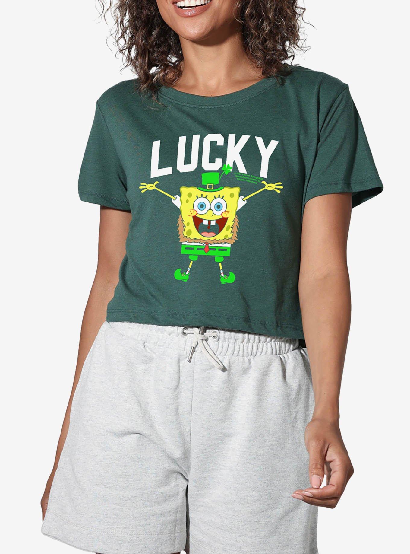 SpongeBob SquarePants "Lucky" Leprechaun Premium Triblend Girls Crop Top, , hi-res