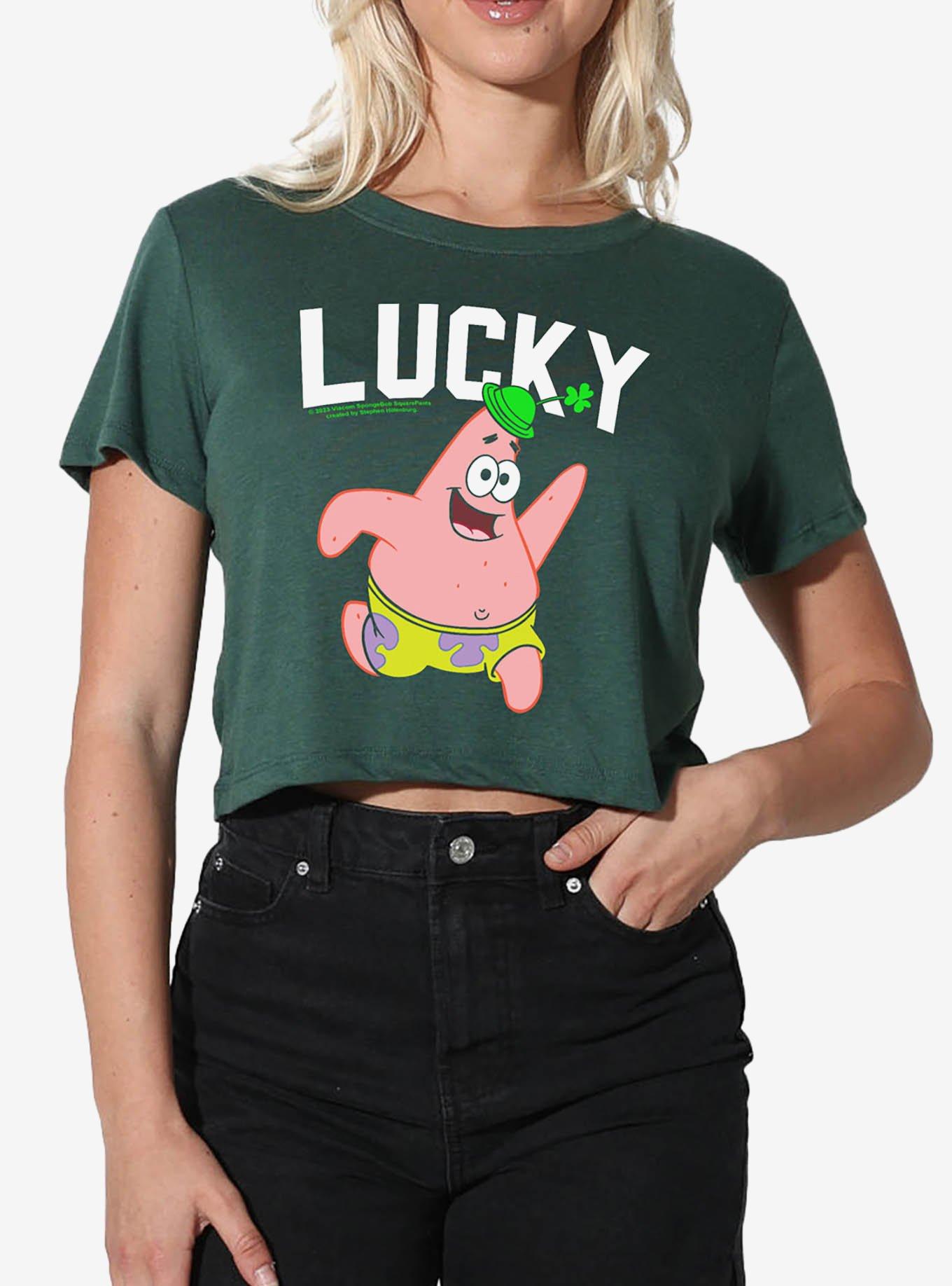 SpongeBob SquarePants Patrick Star "Lucky" Clover Premium Triblend Girls Crop Top, , hi-res