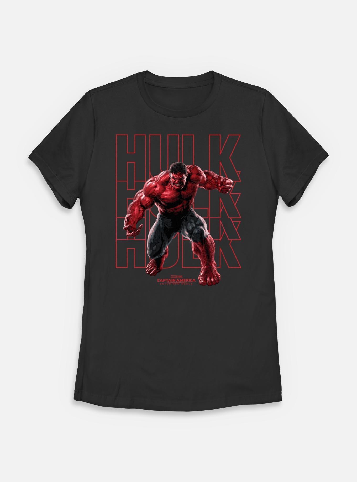 Captain America: Brave New World Red Hulk Text Stack Womens T-Shirt,All Products : American Fashion Style Bags On Sale