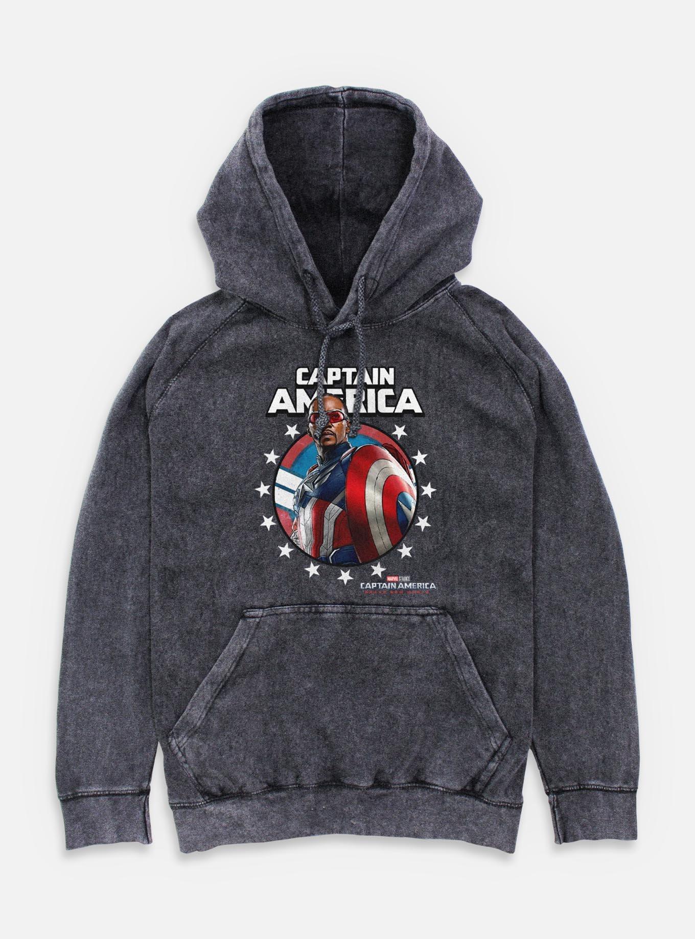 Captain America: Brave New World Captain Portrait Mineral Wash Hoodie,All Products : American Fashion Style Bags On Sale