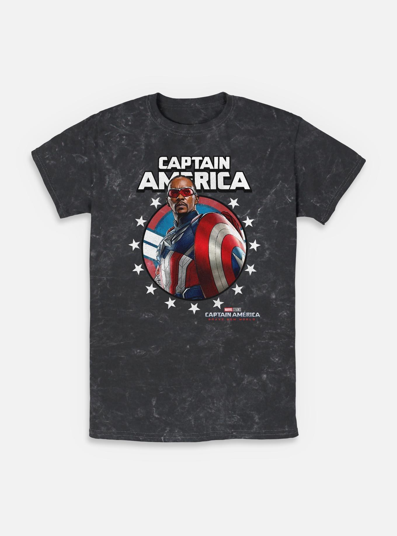 Captain America: Brave New World Captain Portrait Mineral Wash T-Shirt,All Products : American Fashion Style Bags On Sale