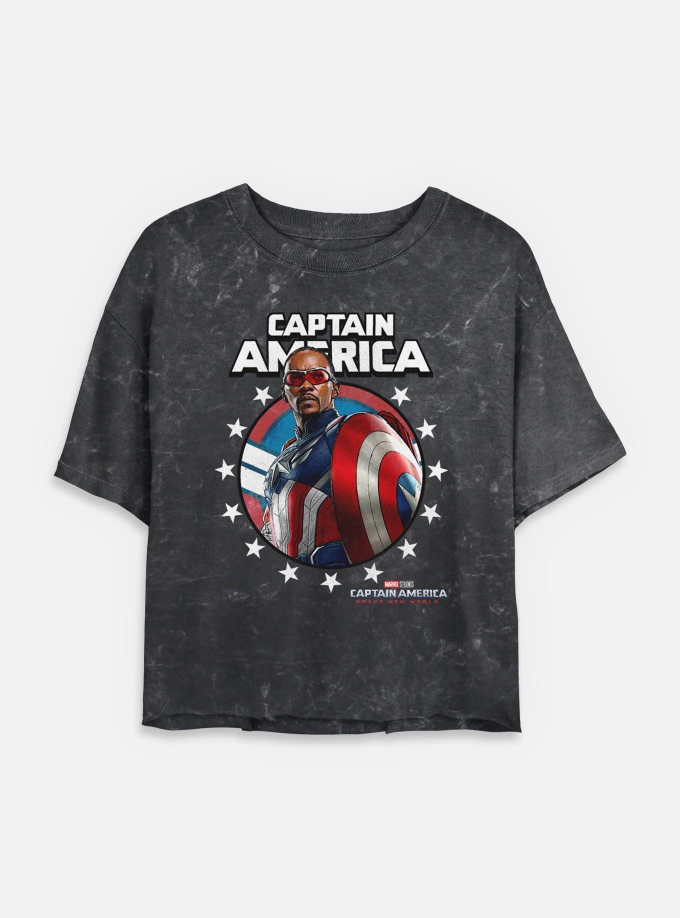 Captain America: Brave New World Captain Portrait Mineral Wash Womens Crop T-Shirt,All Products : American Fashion Style Bags On Sale