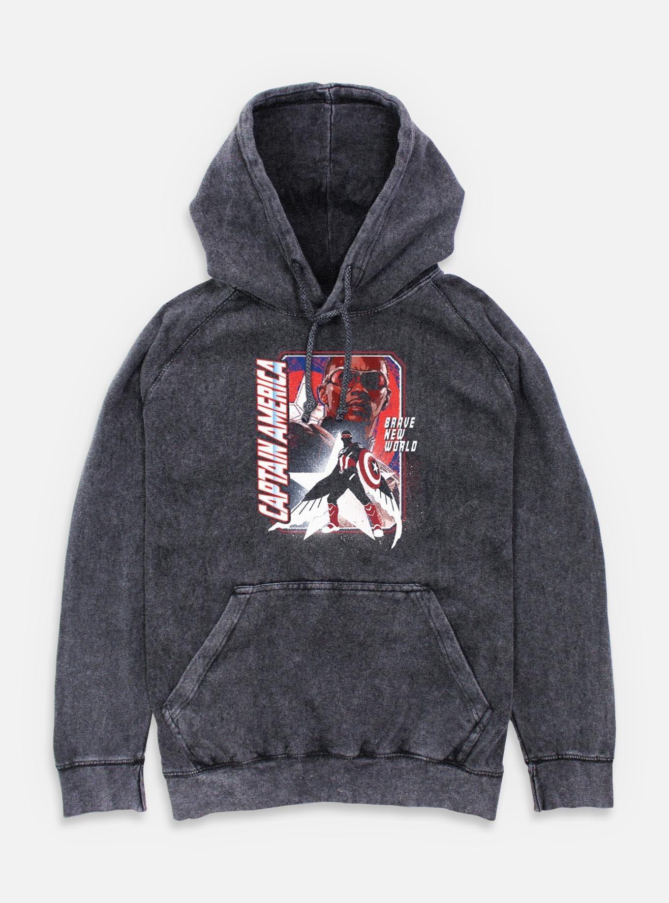 Captain America: Brave New World Shield Falcon Mineral Wash Hoodie,All Products : American Fashion Style Bags On Sale
