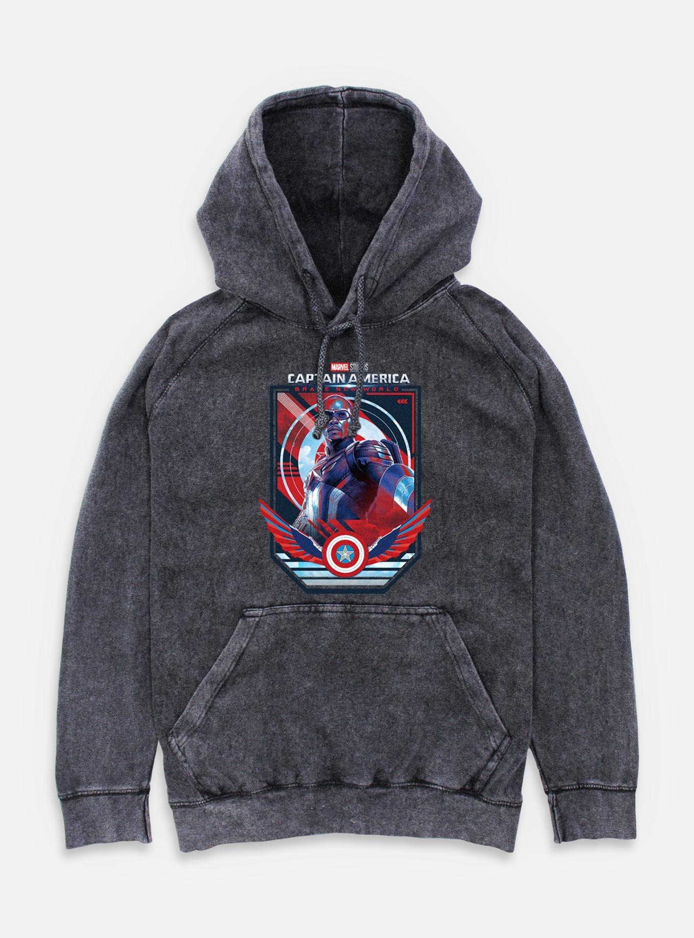 Captain America: Brave New World Captain Poster Mineral Wash Hoodie,All Products : American Fashion Style Bags On Sale