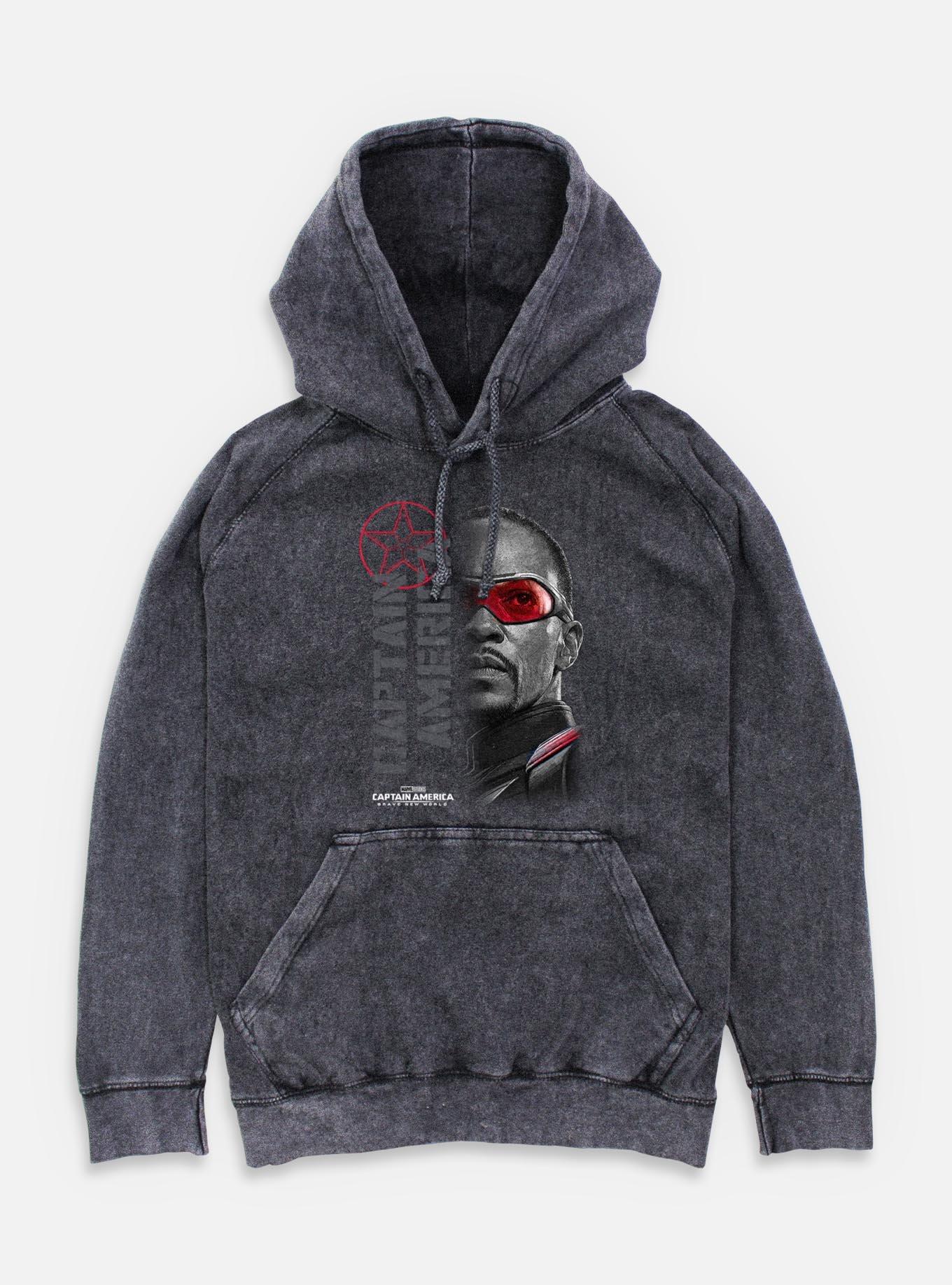 Captain America: Brave New World Red Lens Flare Garment Dye Mineral Wash Hoodie,All Products : American Fashion Style Bags On Sale