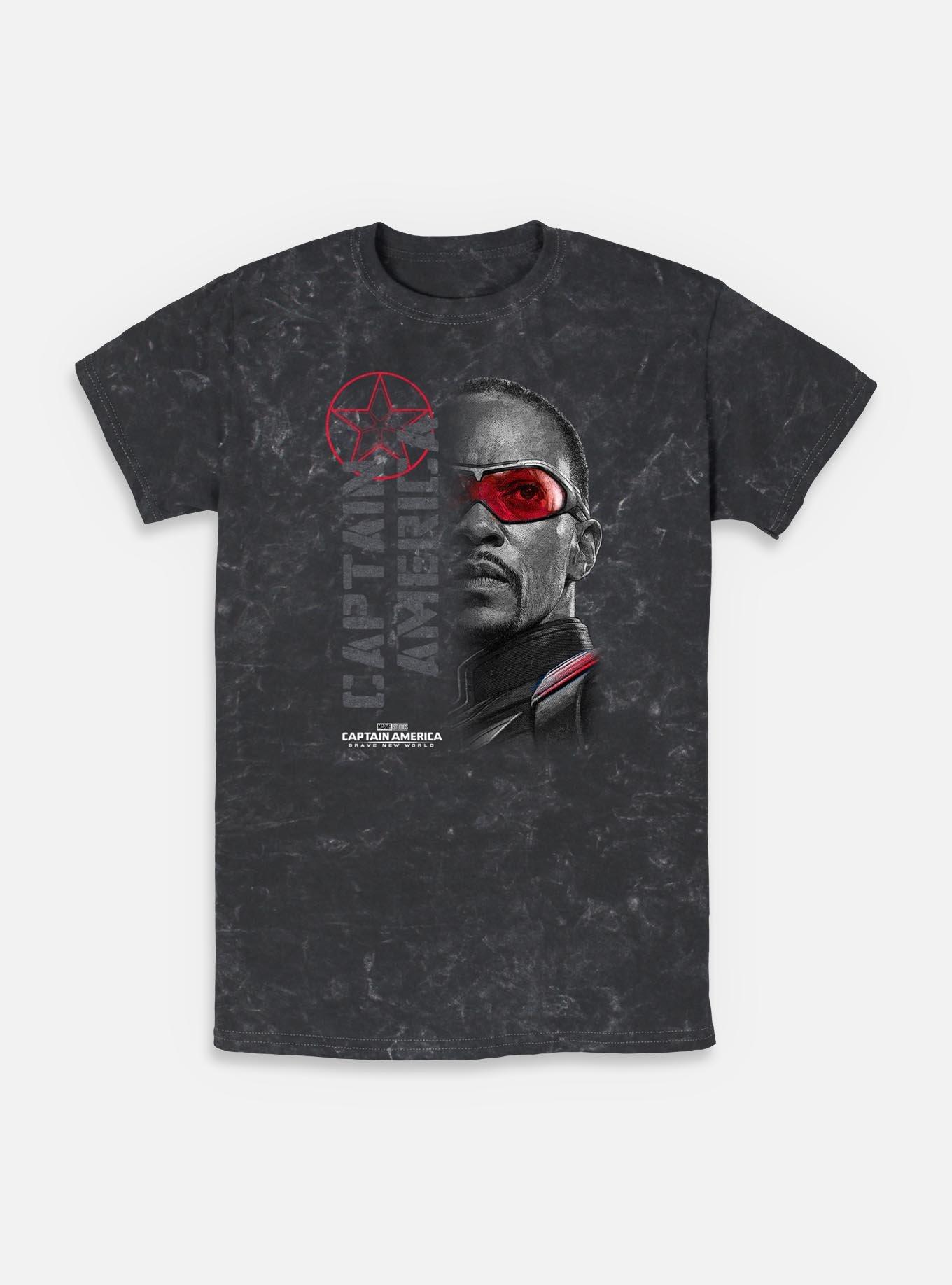 Captain America: Brave New World Red Lens Flare Garment Dye Mineral Wash T-Shirt,All Products : American Fashion Style Bags On Sale