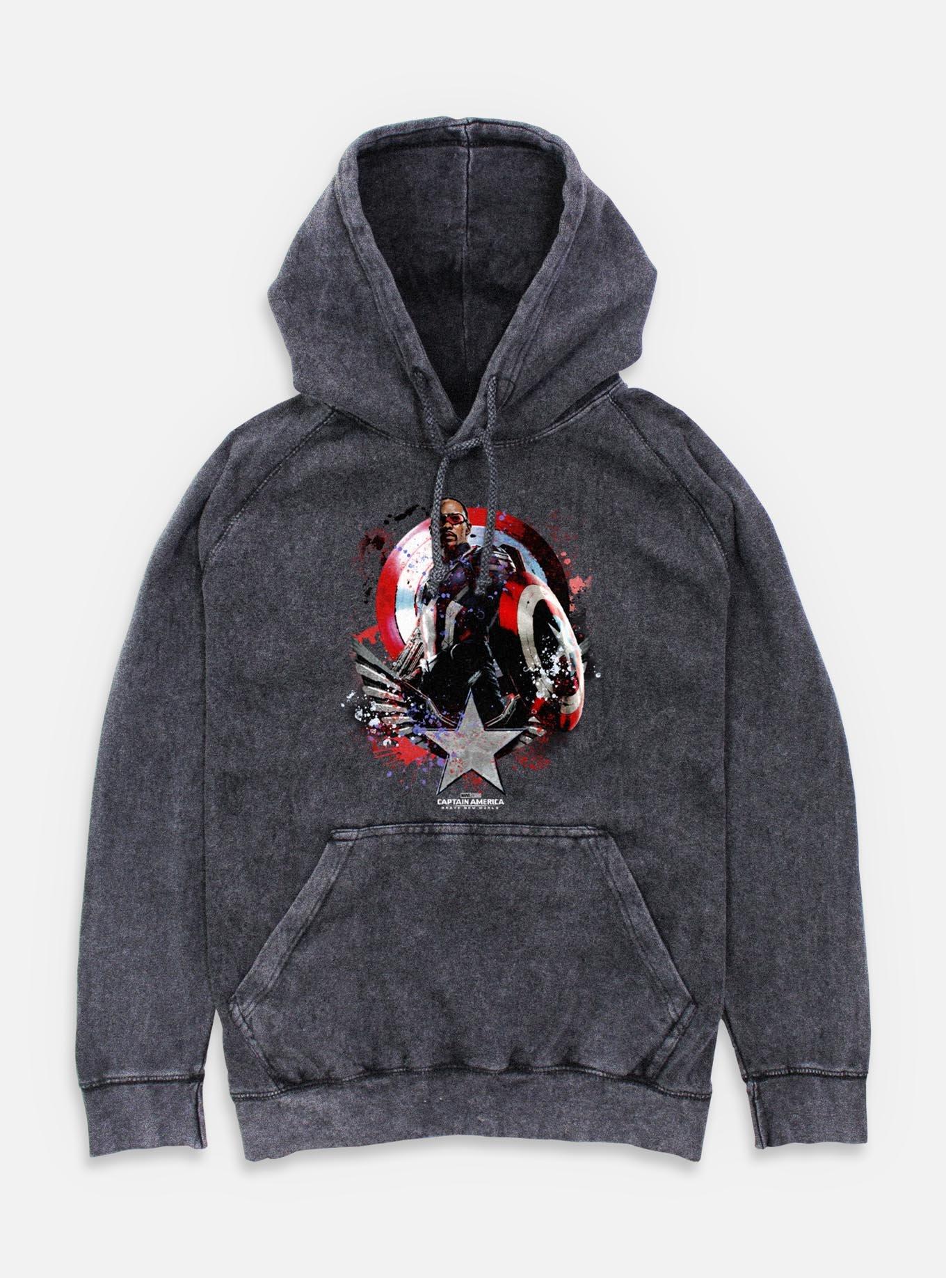Captain America: Brave New World Paint Splatter Shield Mineral Wash Hoodie,All Products : American Fashion Style Bags On Sale