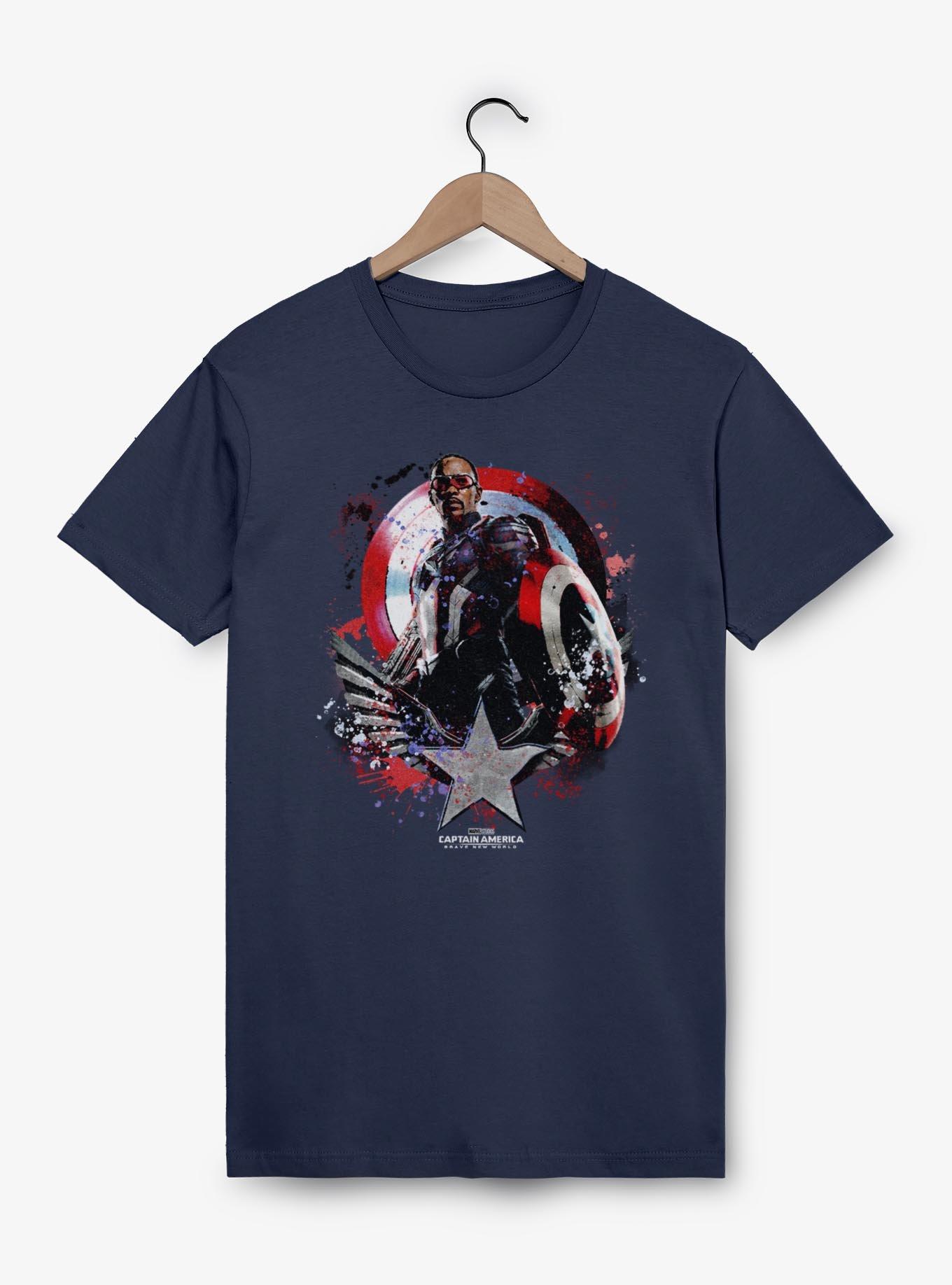 Captain America: Brave New World Paint Splatter Shield Garment Dye T-Shirt,All Products : American Fashion Style Bags On Sale